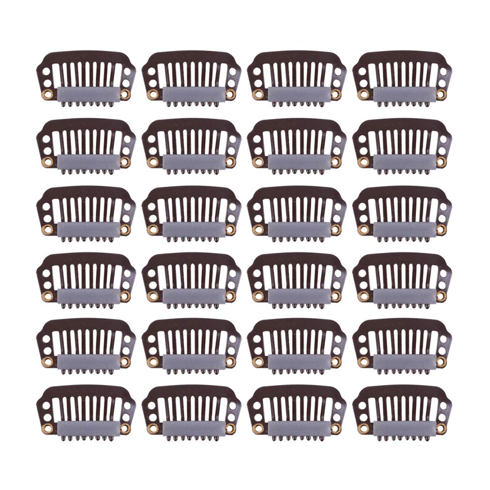 24-Pack YANTAISIYU 28mm 8-Toothed Metal Hair Extension Clips - Dark Brown Snap Hair Clips for Wigs, Hairpieces & Extensions - Perfect for Styling, Securing & Blending Hair Accessories