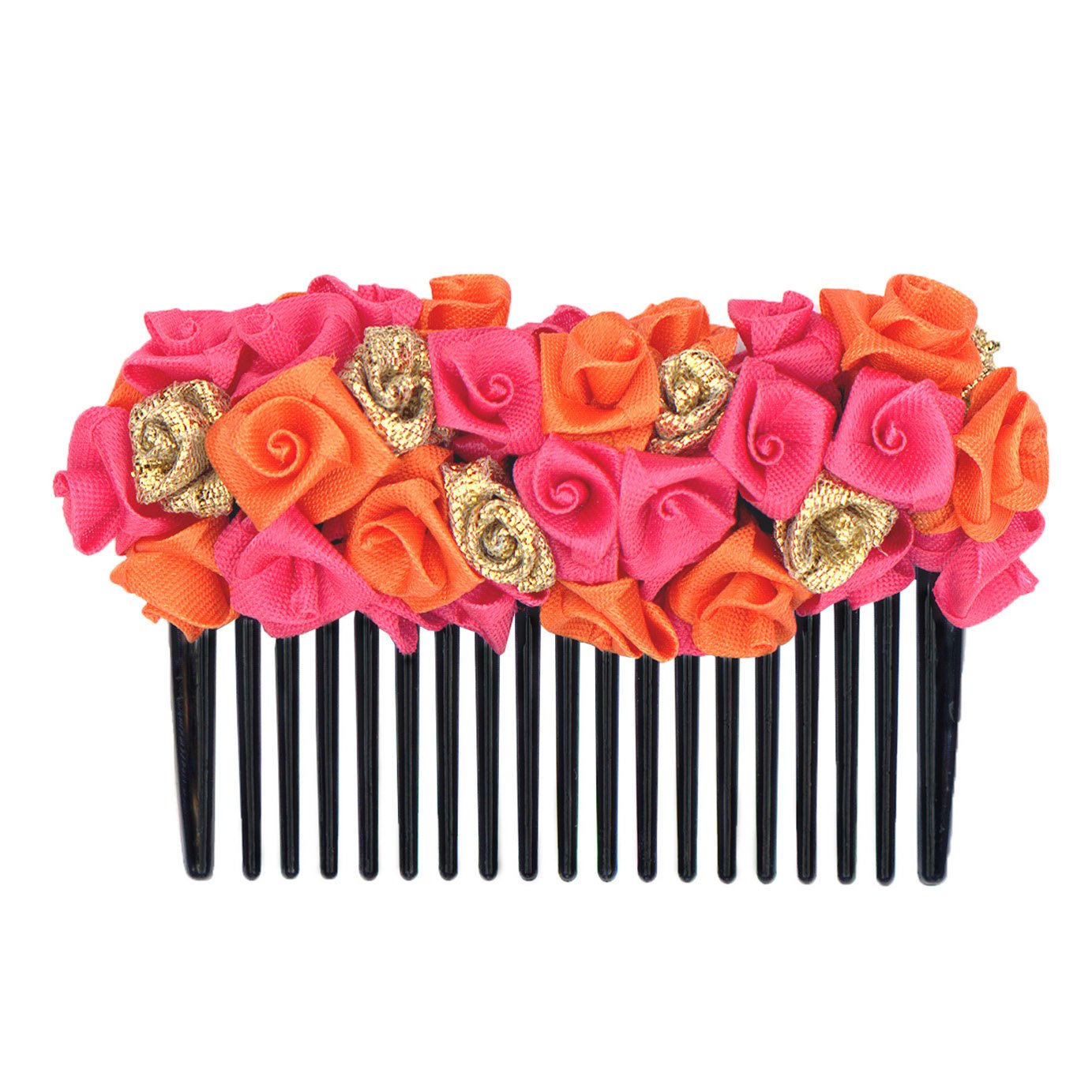 Gajra Style Multi-Color Orange Roses Hair Comb for Women - Bridal Hair Accessory, Indian Wedding Jewelry, Boho Festival Hairpin (Perfect for Weddings, Parties & Cultural Events)