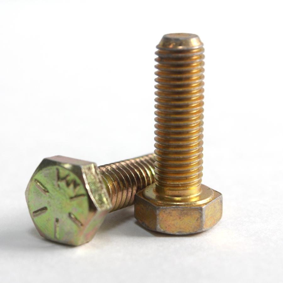 1/4-20 x 1 Inch Grade 8 USS Coarse Thread Hex Cap Screws with Yellow Zinc Finish - Fully Threaded for Automotive, Machinery, and Construction Applications