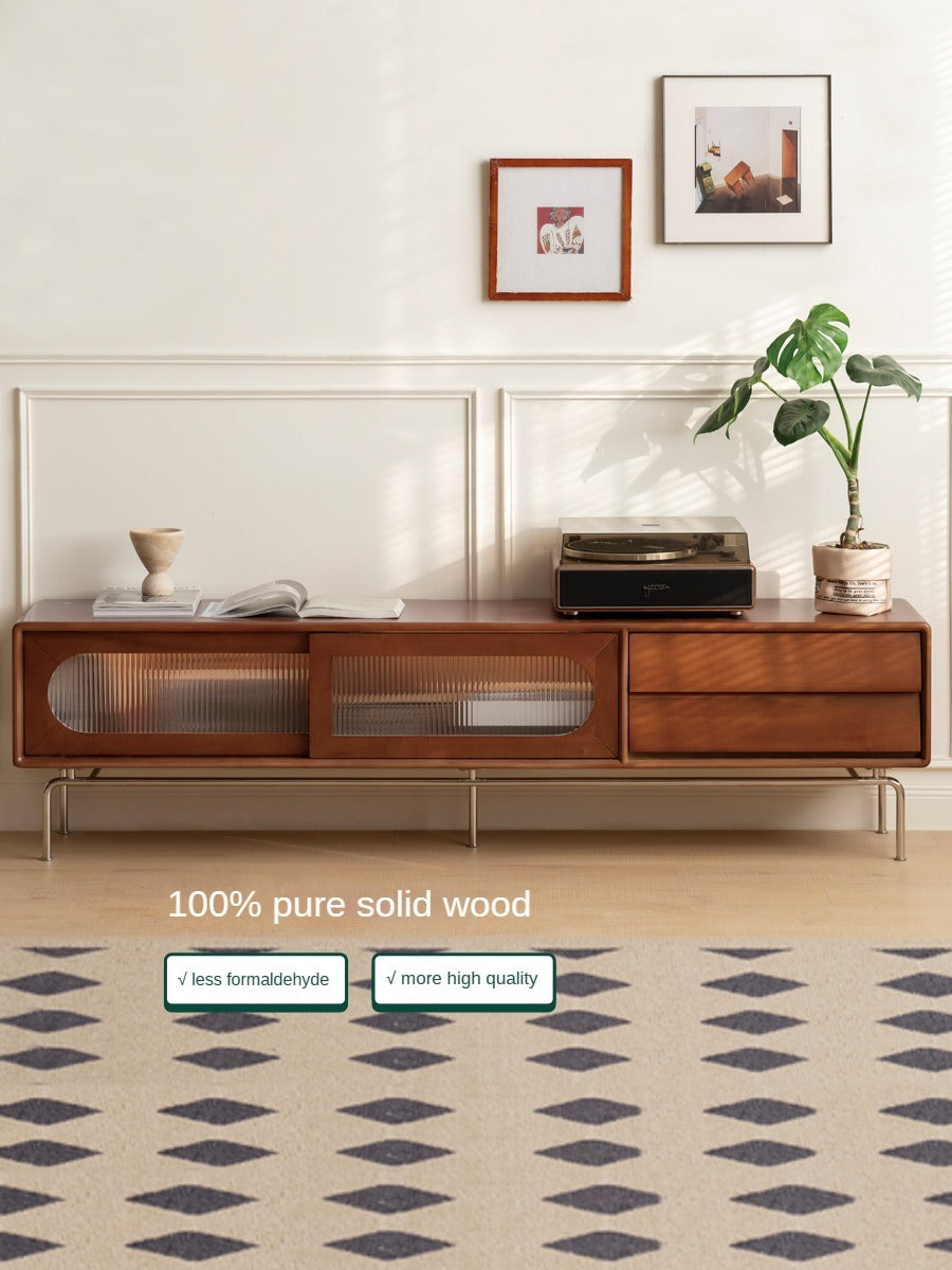 Solid Oak & Poplar Wood French Style TV Stand with Sliding Doors - Perfect for Living Room, Bedroom & Home Theater Storage