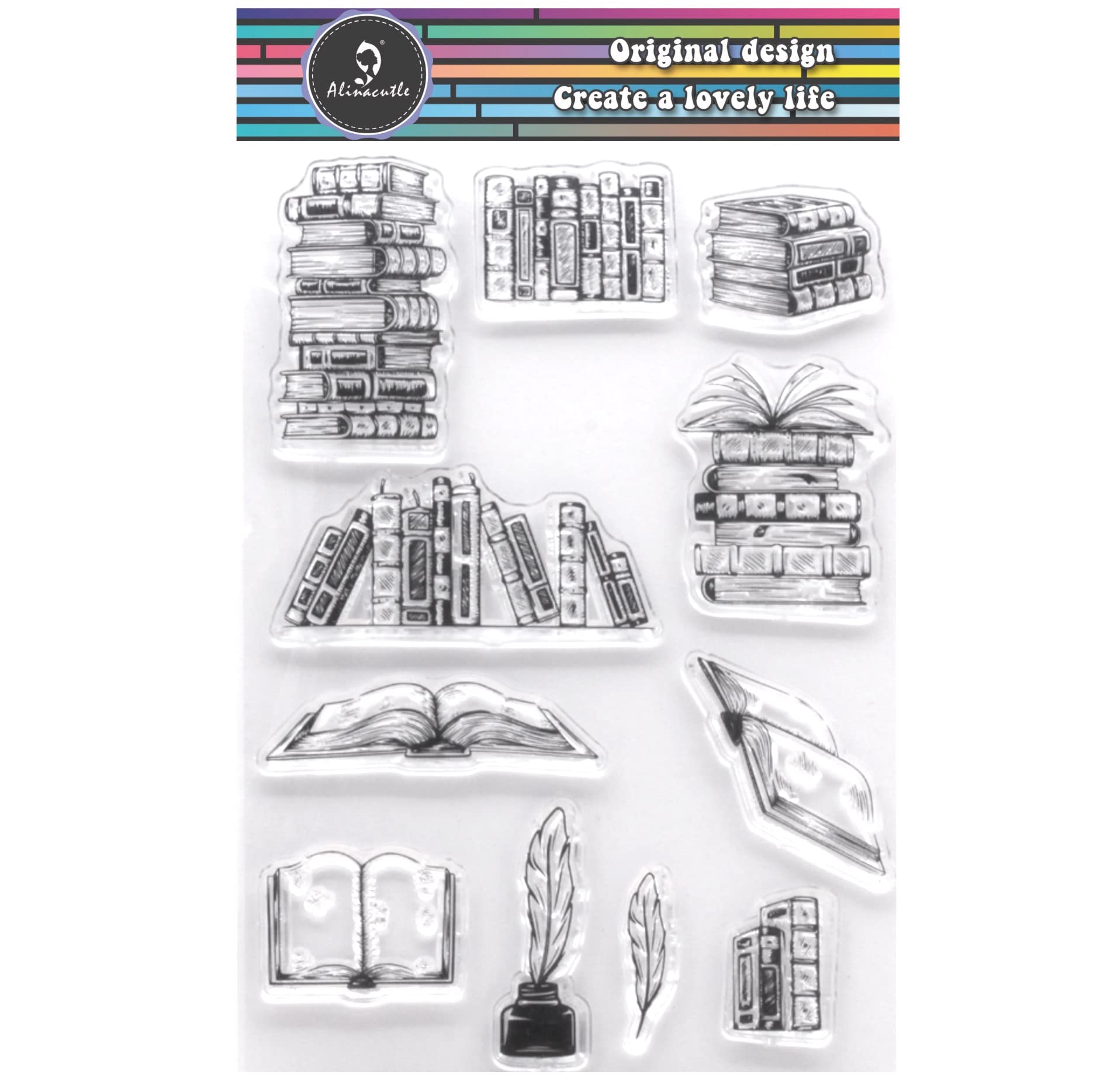 Alinacutle Book Craft Clear Stamps - School Books Stamps Set for Scrapbooking, Card Making & Paper Art - Premium Silicone Stamps for DIY Projects, Journaling & Gift Wrapping