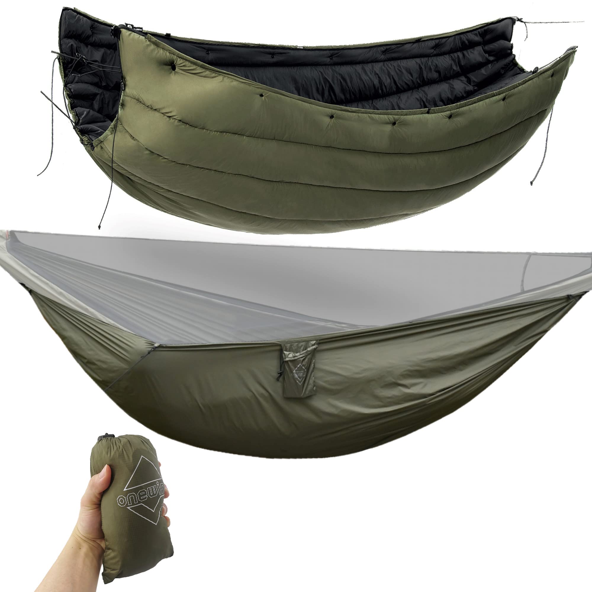 OneWind Windproof Camping Hammock Underquilt Protective Cover - Lightweight Insulation for Cold Weather Backpacking & Outdoor Adventures