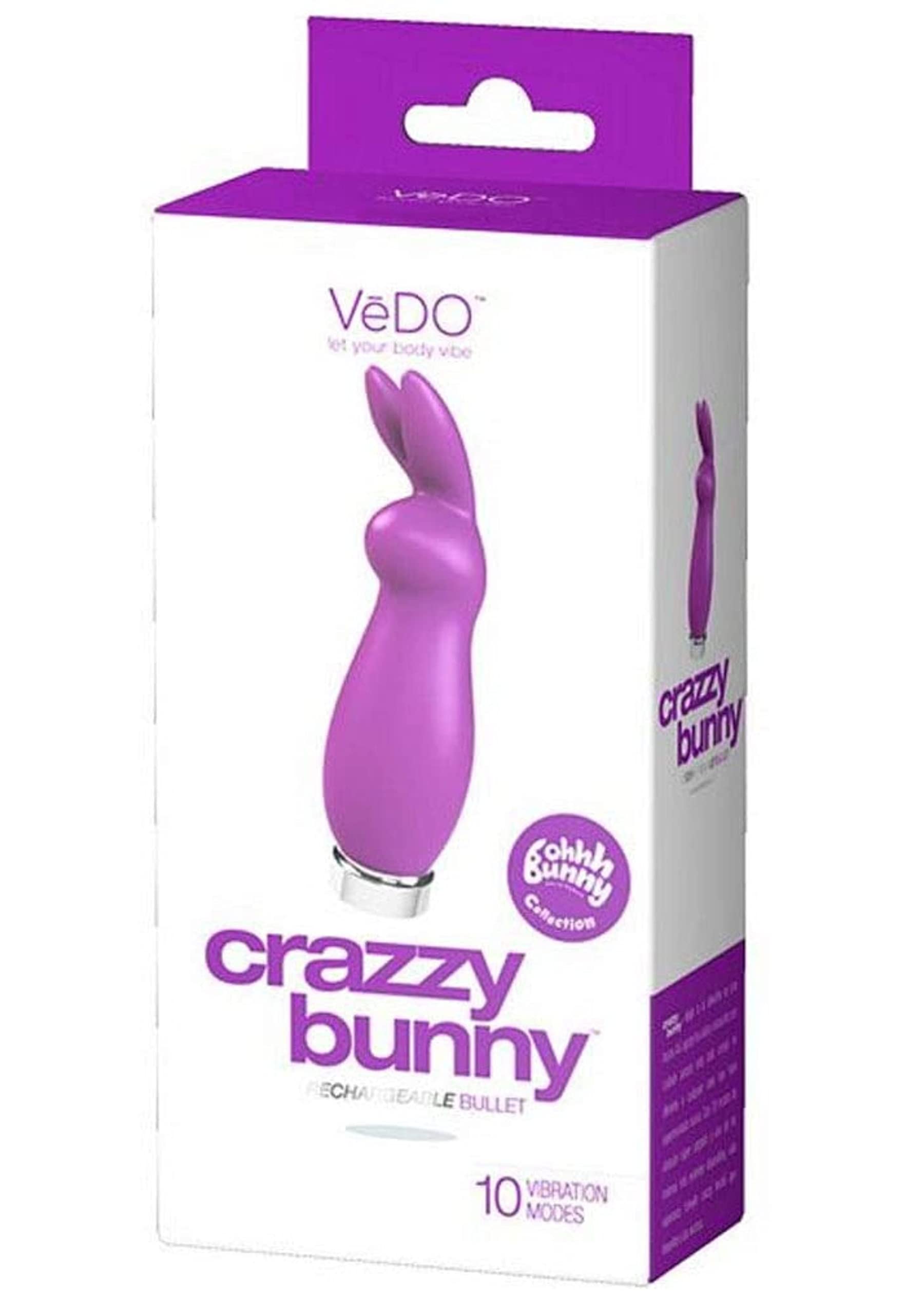 VeDO Crazzy Bunny Rechargeable Clitoral Vibrator - Powerful Bullet Vibrator for Women, Purple Adult Sex Toy & Clitoris Stimulator - Perfect for Solo Play, Couples & Sensual Massage
