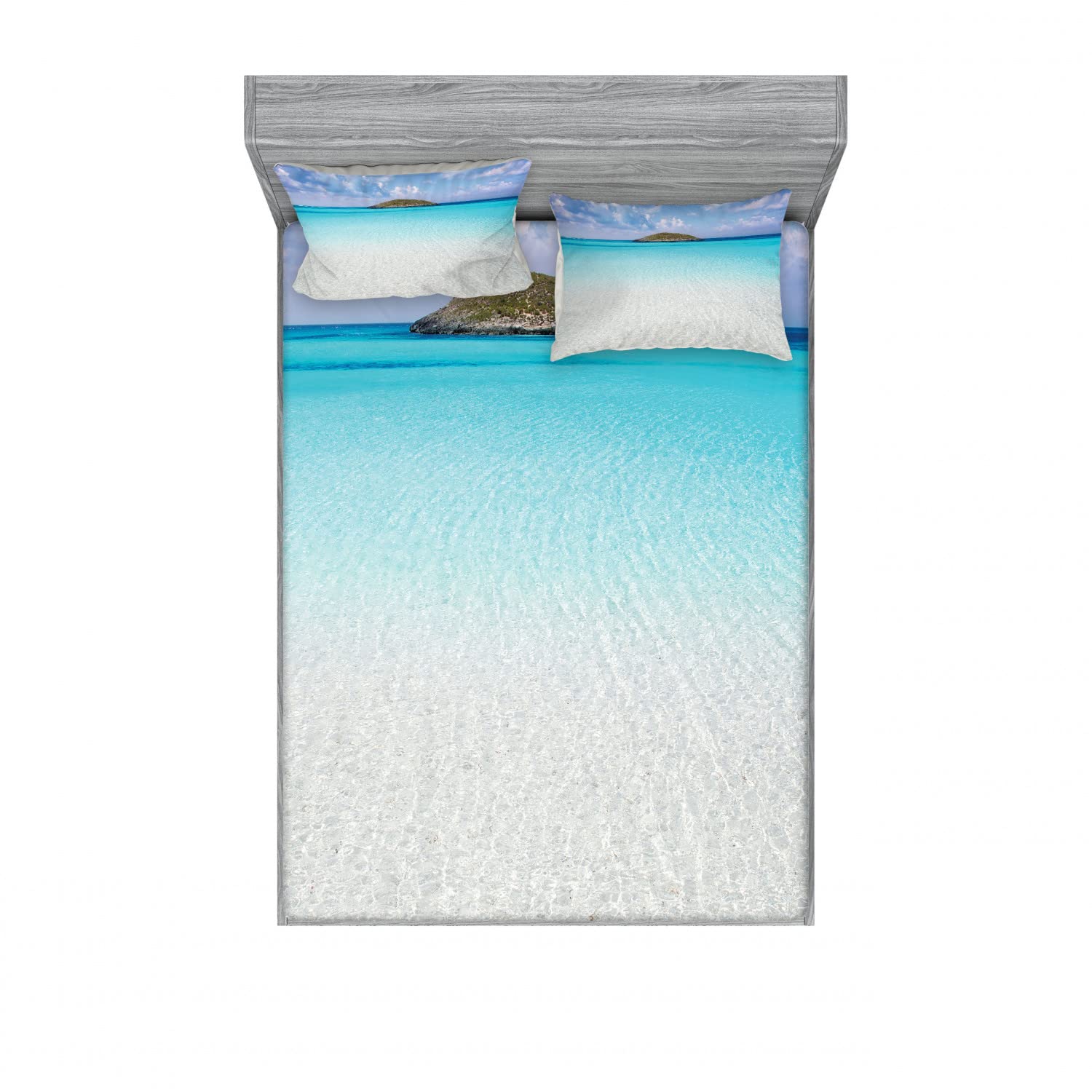 Ambesonne 2-Piece King Size Fitted Sheet Set with 4 Pillow Shams - Nautical Sailboat & Star Design in Mint Green & Salmon - Soft Bedding Collection for Coastal & Beach Themed Bedrooms - Perfect for Guest Rooms, Vacation Homes & Maritime Decor