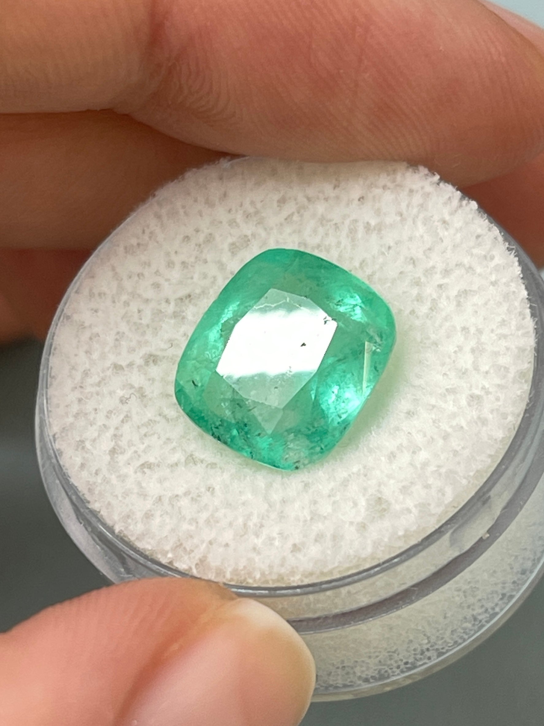 5.86 Carat 11.5x10.5mm Natural Colombian Emerald - Earthy Pastel Green Loose Gemstone, Cushion Cut for Jewelry Making, Engagement Rings & Fine Collections