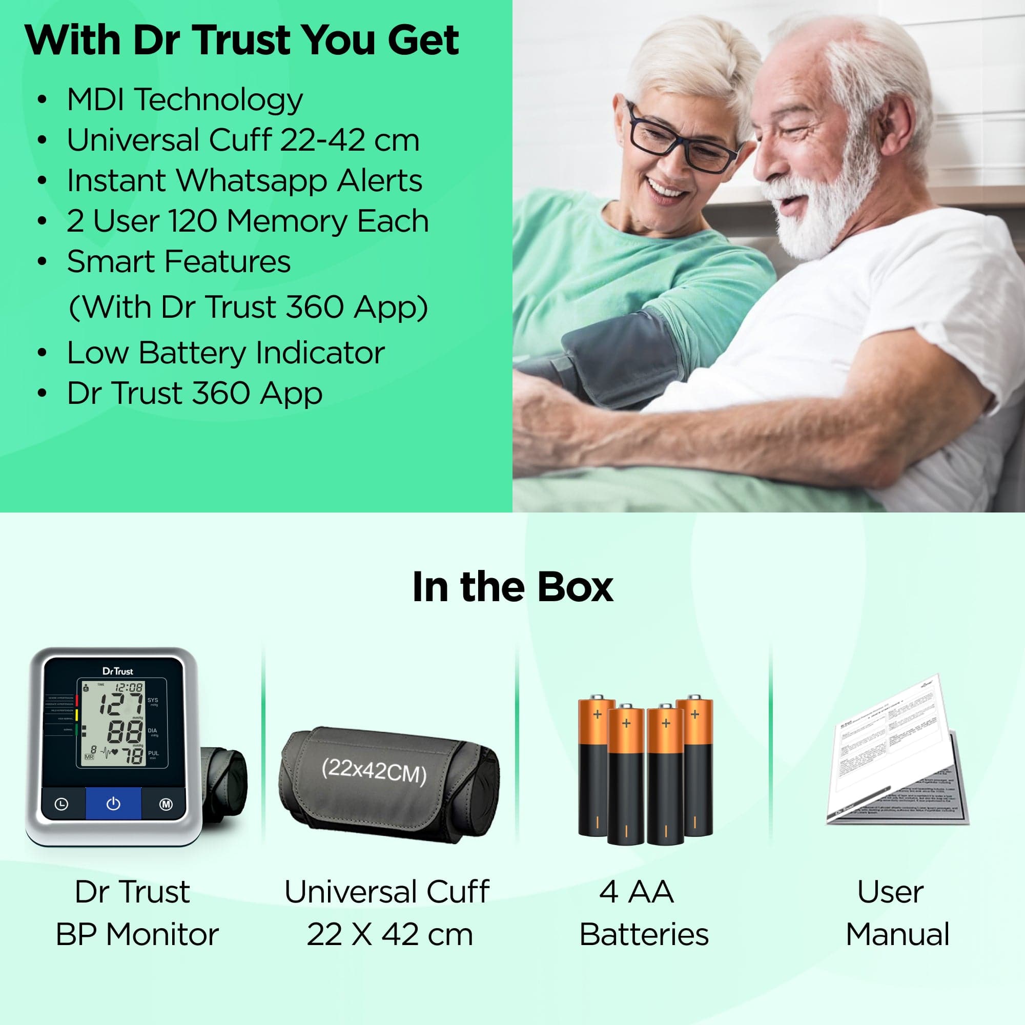 Dr Trust USA Digital Blood Pressure Monitor - Accurate Upper Arm Cuff for Home Use, Heart Health Tracking & Fitness Monitoring