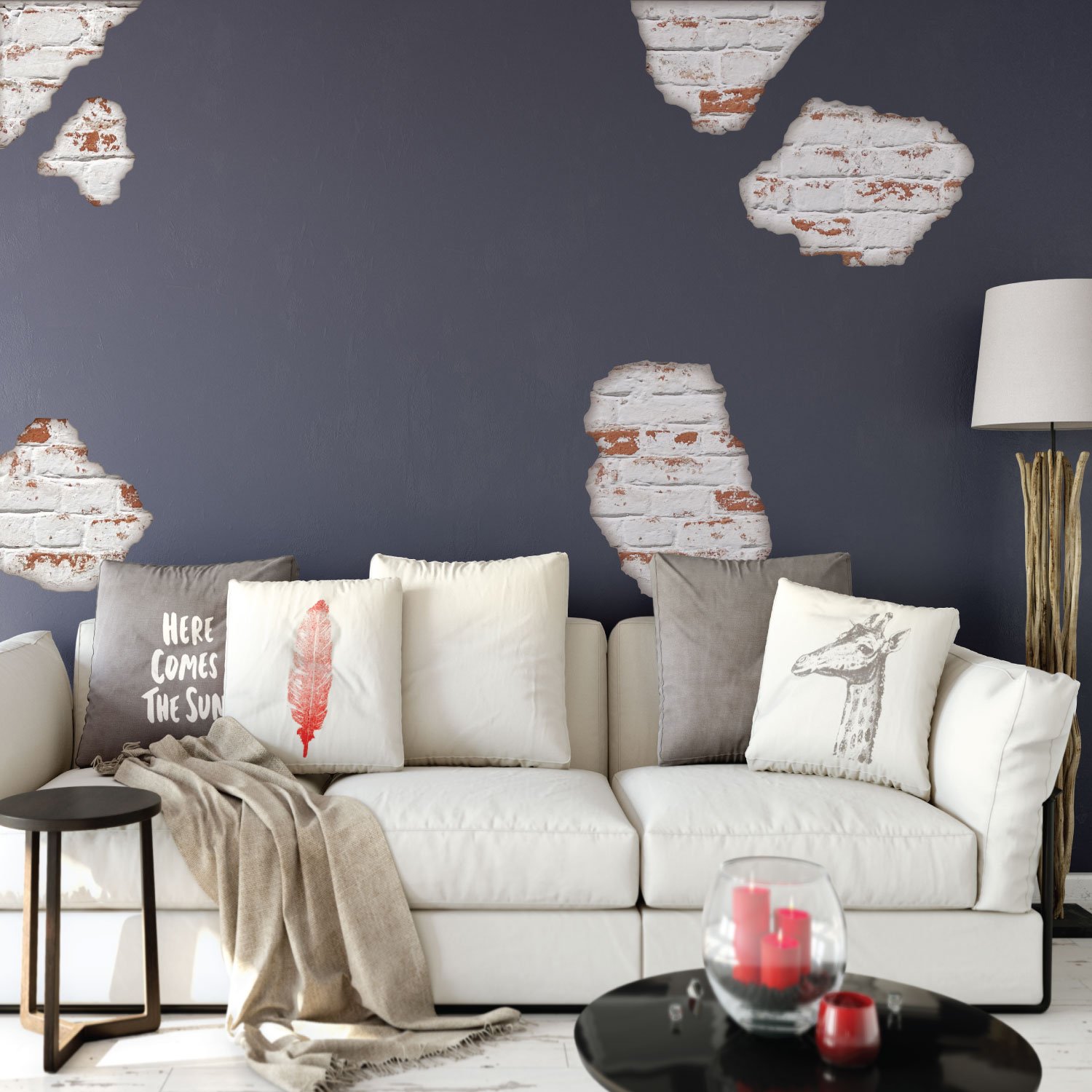 Faux White Brick Peel and Stick Wall Decals - Repositionable Matte Brick Wall Stickers for Home, Office & Event Decor