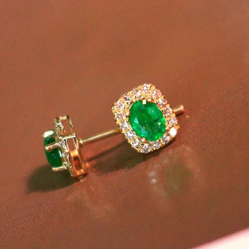 18K Yellow Gold Earrings with Real Natural Emerald - Elegant Fashion Jewelry for Women & Girls | Perfect Holiday Gift, Birthday Present & Special Occasion Accessory