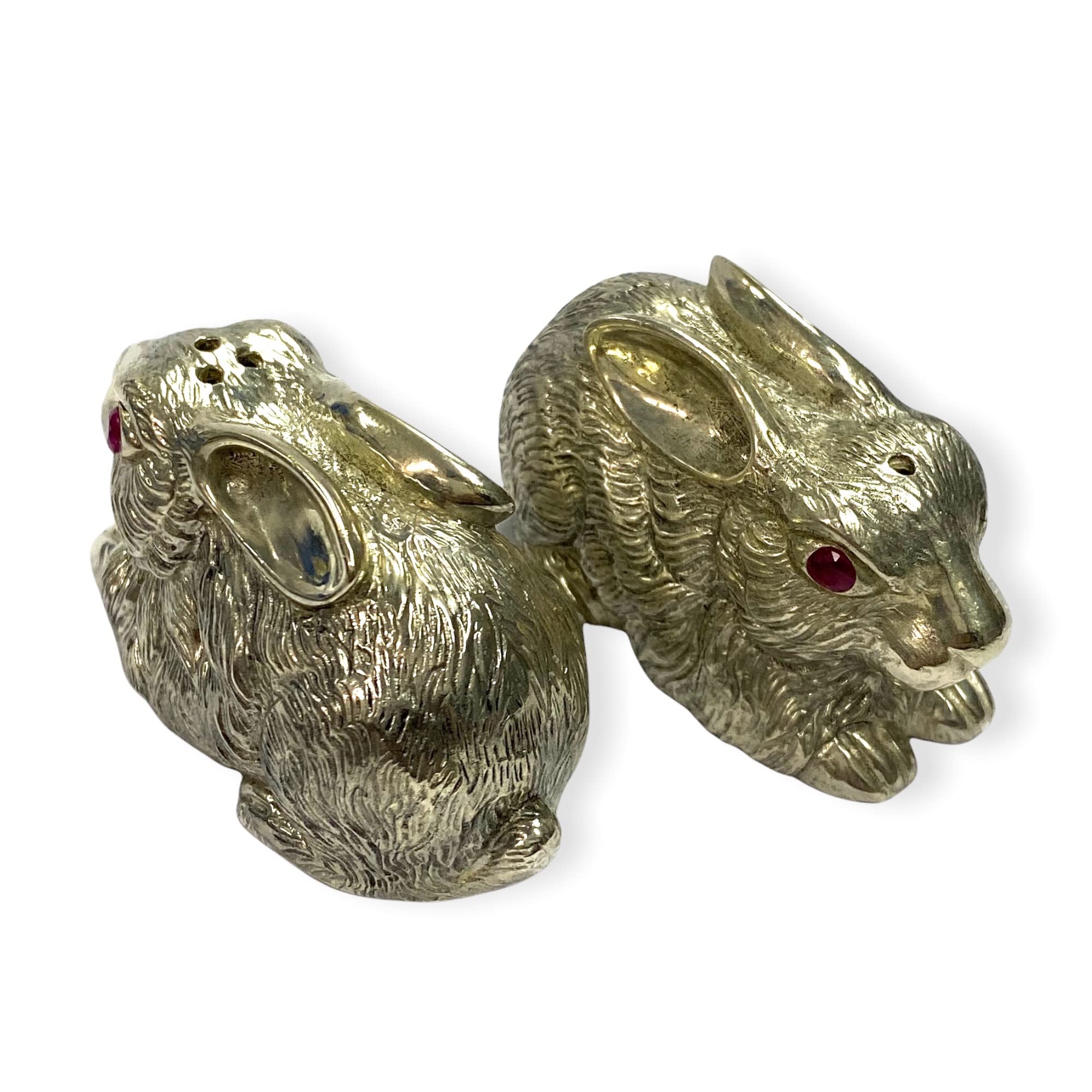 925 Silver Plated Ruby Stone Rabbit Salt and Pepper Shakers Set - Elegant Novelty Tableware for Dining, Kitchen Decor & Gift Giving