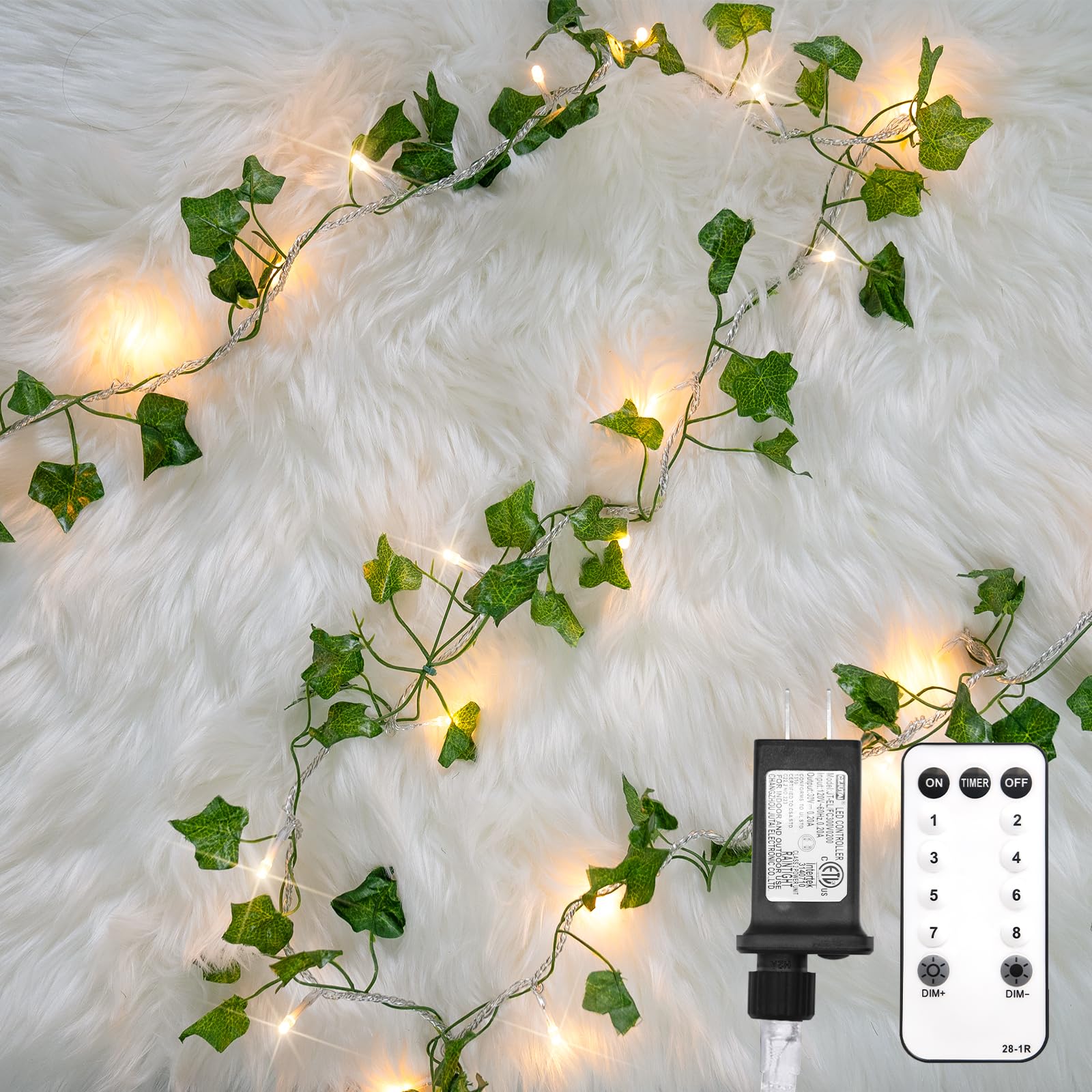 33ft 100 LED Connectable Ivy String Lights with Remote - Warm White Fairy Vine Lights for Bedroom, Wall, Garden & Wedding Decor | Perfect for Indoor/Outdoor Party Lighting & Romantic Ambiance