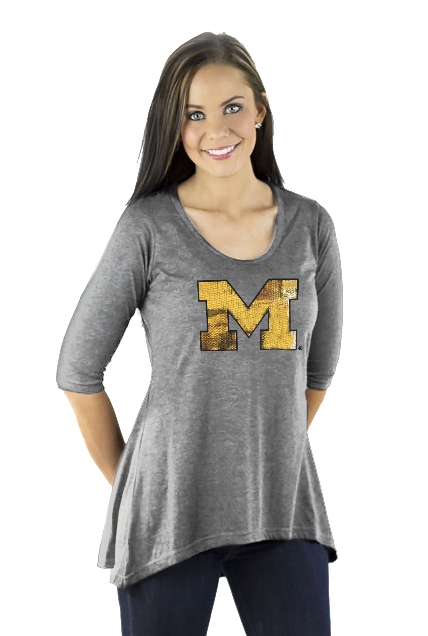 Gameday Couture Women's 3/4 Sleeve Hi-Low Flowy Tunic Top - Casual Loose Fit Blouse for Game Day, Work & Everyday Wear