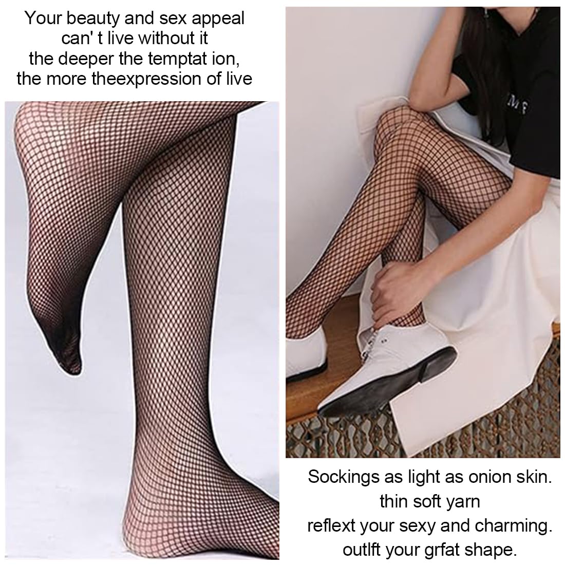 ZKSXOA 2-Pack Black Fishnet Tights for Women - Sexy High Waist Pantyhose Stockings with Suspender | One Size Fits All | Perfect for Halloween, Cosplay & Night Out Outfits