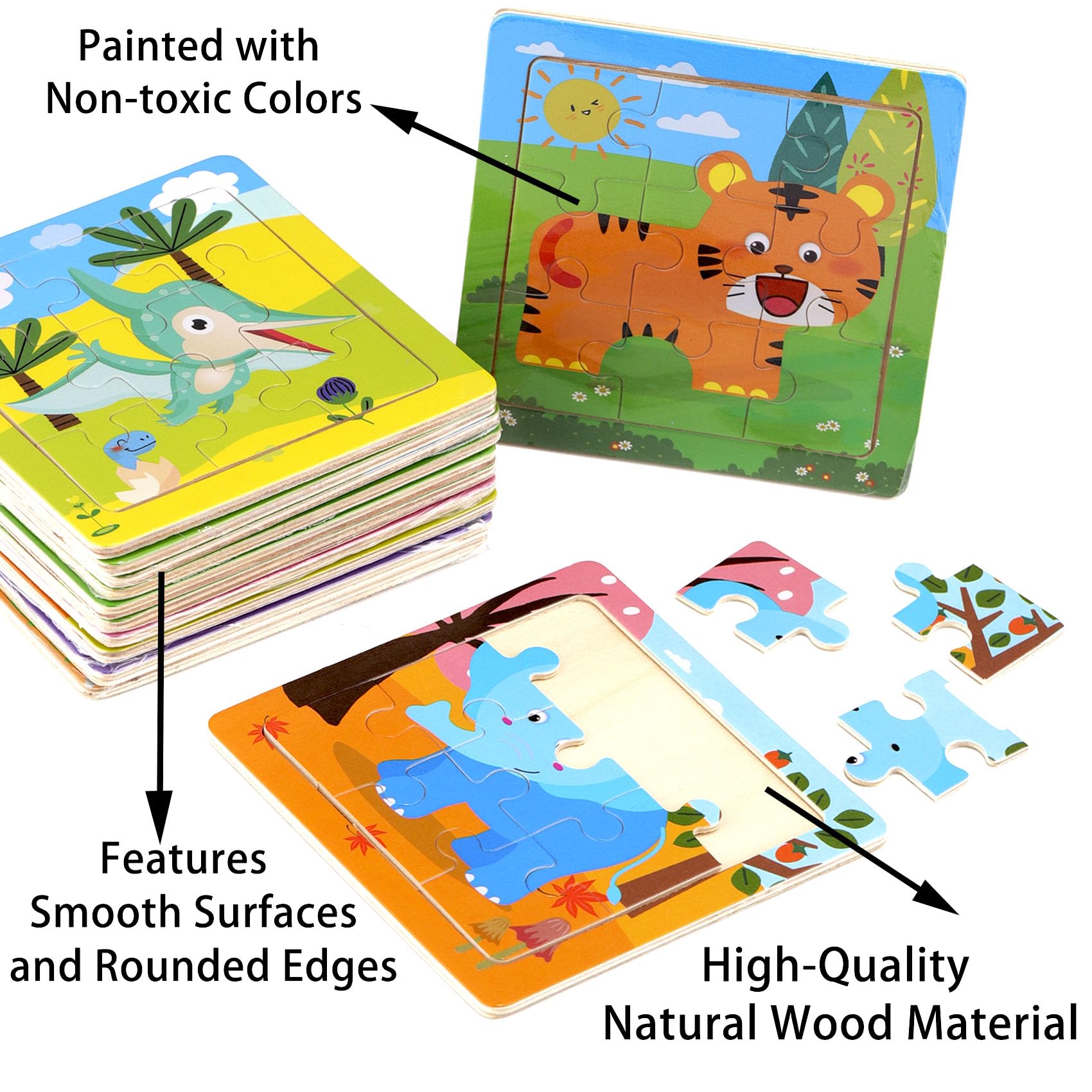 12 Pack Mini Wooden Animal Jigsaw Puzzles for Toddlers Ages 2-3 | 9 Piece Preschool Learning Toys | Educational Travel Puzzle Games for Boys & Girls | Perfect for Birthday Gifts, Classroom Activities & Road Trips