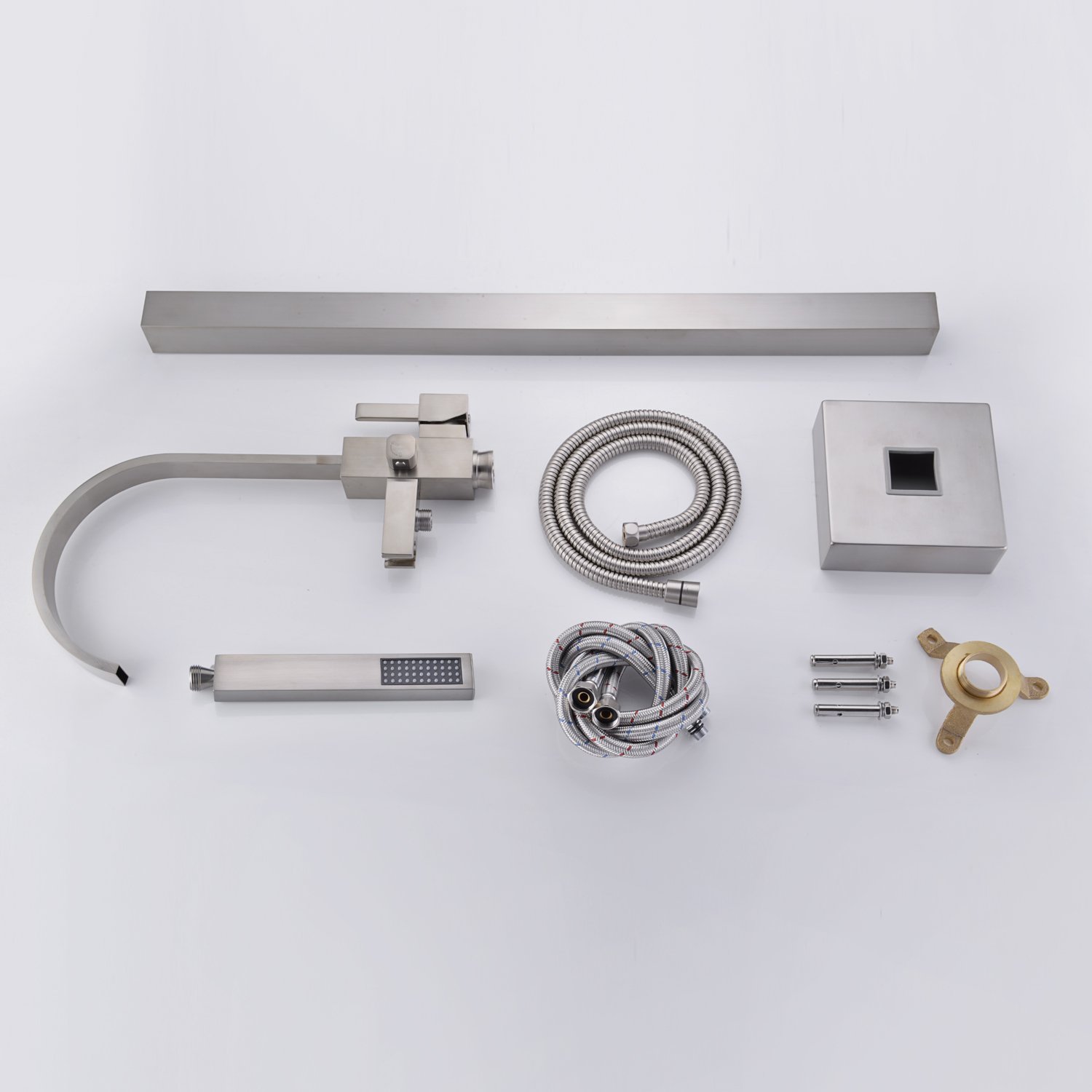 Freestanding Bathtub Faucet - Brushed Nickel Waterfall Tub Filler with Hand Shower, Single Handle Floor Mount Faucet for Modern Bathroom Decor | Perfect for Spa-Like Relaxation and Luxury Bath Experience