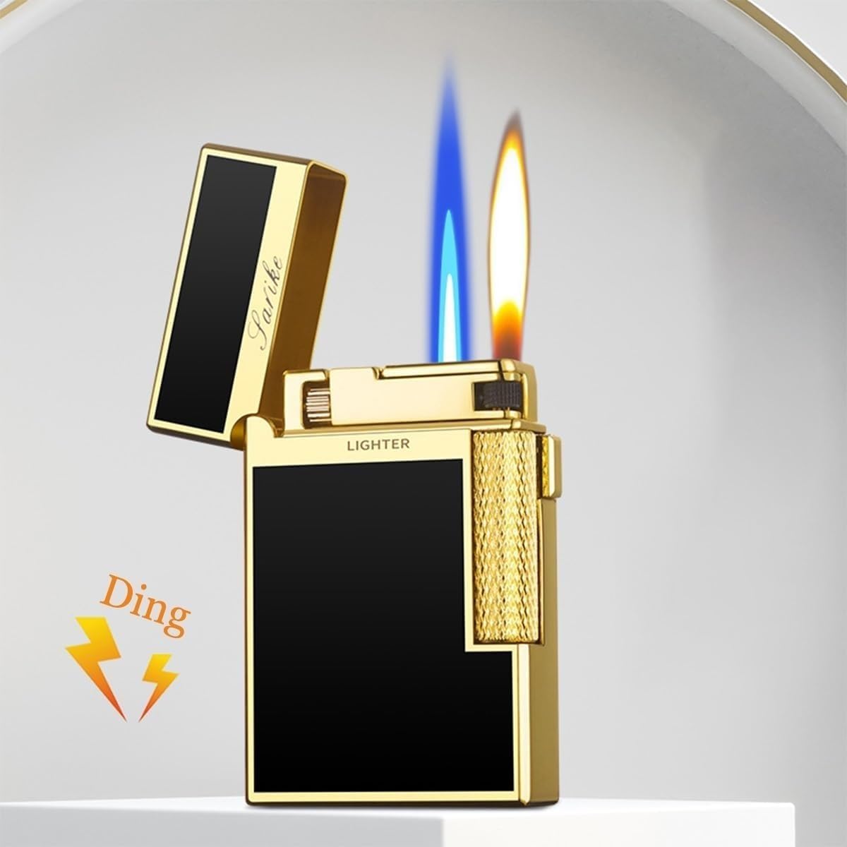 Windproof Dual Flame Butane Lighter - Jet & Soft Flame Adjustable Torch Lighter with Refillable Tank & Metal Body - Perfect for Outdoor Camping, BBQ, Cigars & Gifts for Men (Silver)