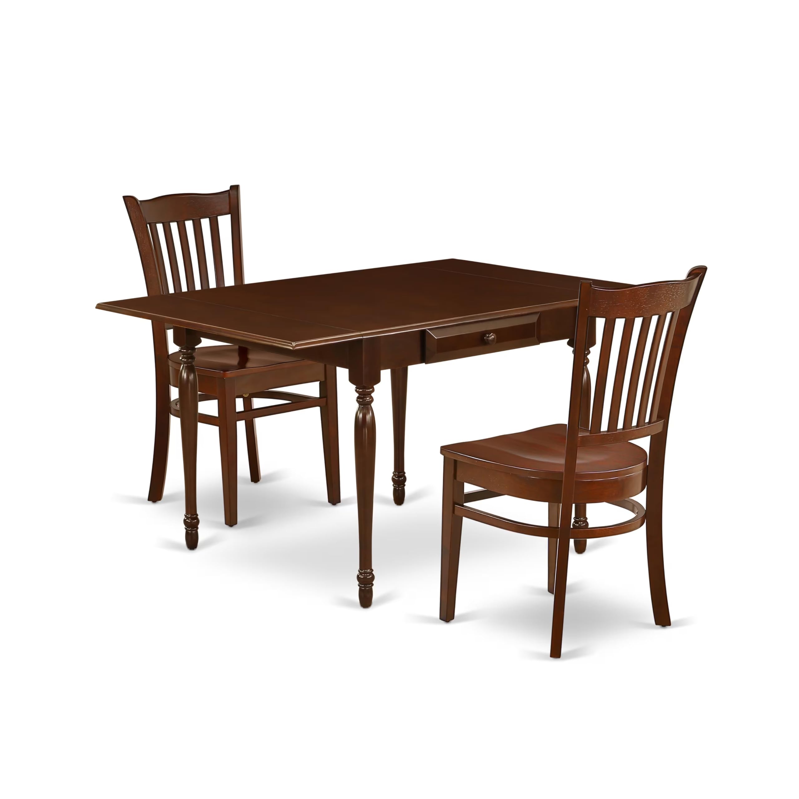 East West Furniture MZGR3-MAH-W 3-Piece Small Space Dining Set with Drop-Leaf Table & 2 Chairs, 36x54 Inch, Mahogany - Perfect for Apartments, Breakfast Nooks & Compact Kitchens