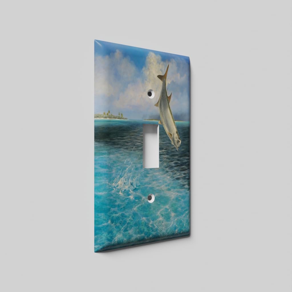 Leaping Fish Decorative Light Switch Cover - Single Toggle Wall Plate for Home Decor | Bathroom, Bedroom & Living Room Wall Art