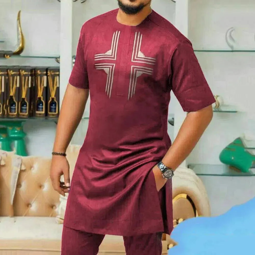 Stylish Men's Graphic Print Cotton Two Piece Outfit Set - Casual Lounge & Streetwear Fashion for Everyday Wear