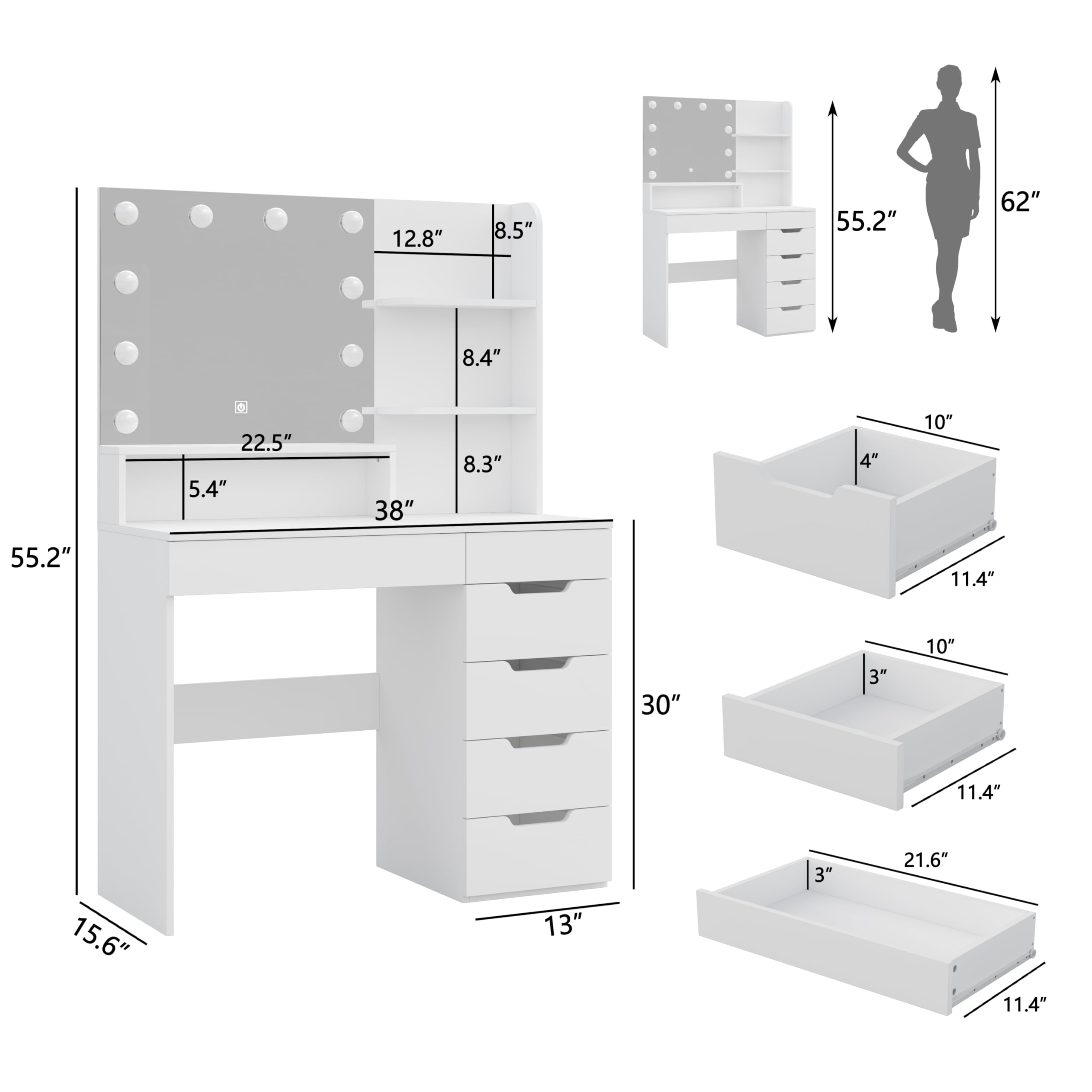 Vanity Desk with LED Lighted Mirror - Makeup Vanity Table Set with 6 Drawers, 3 Adjustable Lighting Modes & Hidden Wiring | Dressing Table for Bedroom, Home Decor & Beauty Station (White) - Perfect for Makeup Application, Skincare Routine & Getting Ready