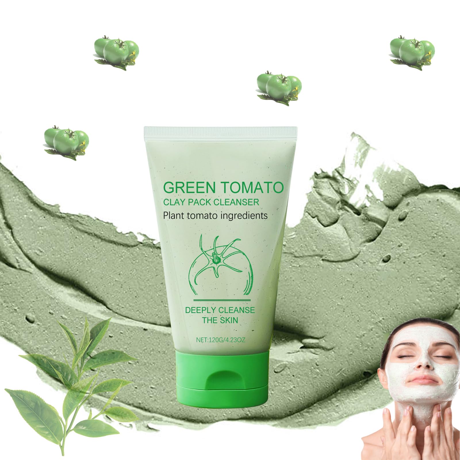 Green Tomato Clay Mask for Blackhead Removal, Wrinkles & Pore Cleansing - Deep Cleansing & Moisturizing Facial Treatment for All Skin Types (2PCS) - Perfect for Acne-Prone Skin & Daily Skincare Routine