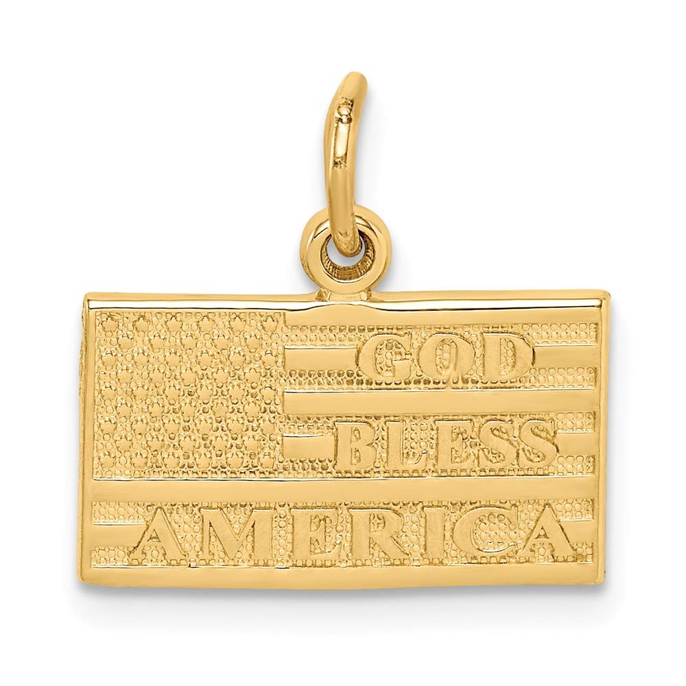 14K Yellow Gold God Bless America Flag Charm Pendant - Patriotic Jewelry for Necklace & Bracelet - Perfect for 4th of July, Memorial Day & Veterans Day