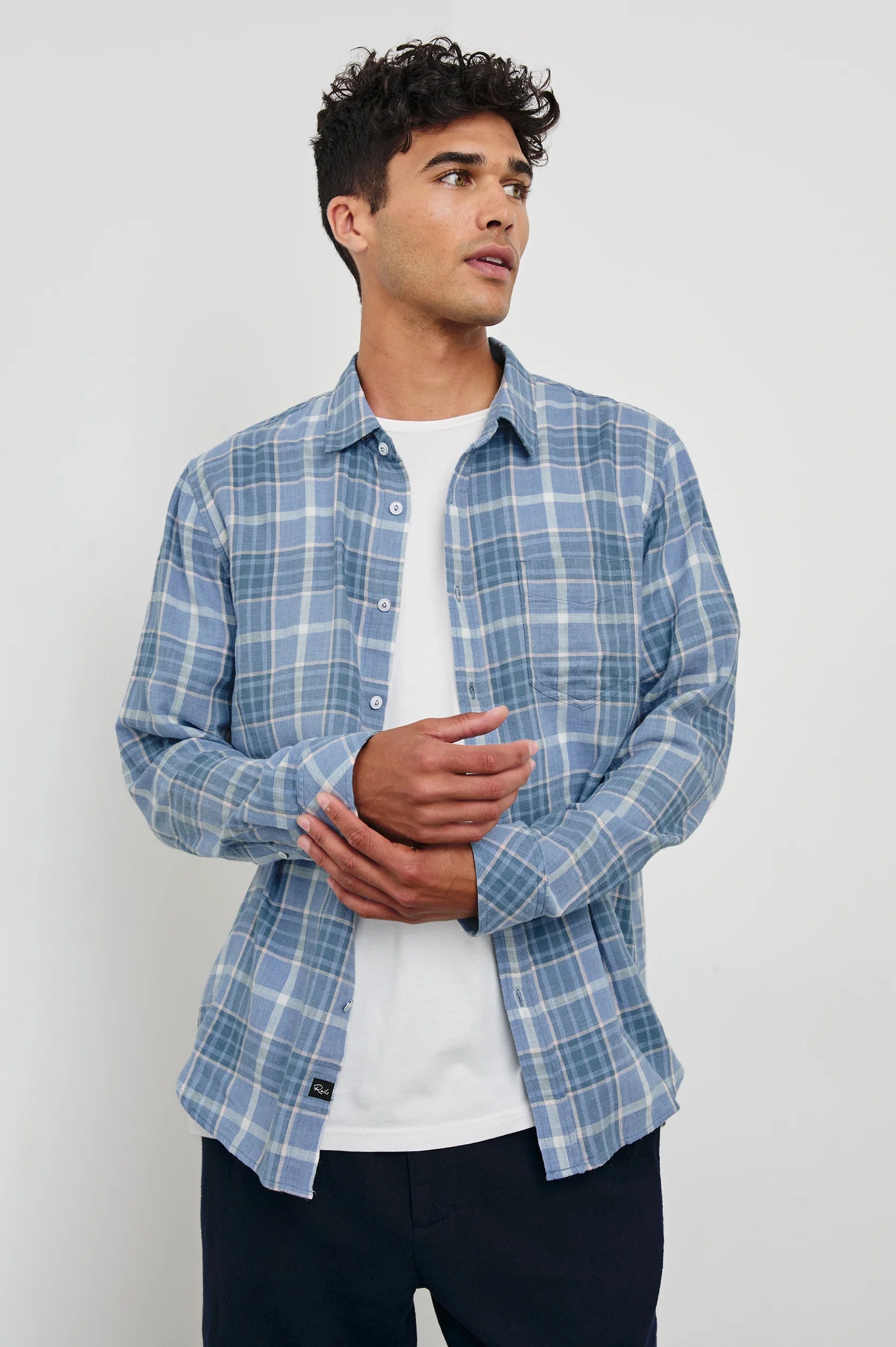Wyatt Ebi Melange Plaid Long Sleeve Shirt for Men - Comfortable Flannel Button Down Top for Casual Wear & Outdoor Activities