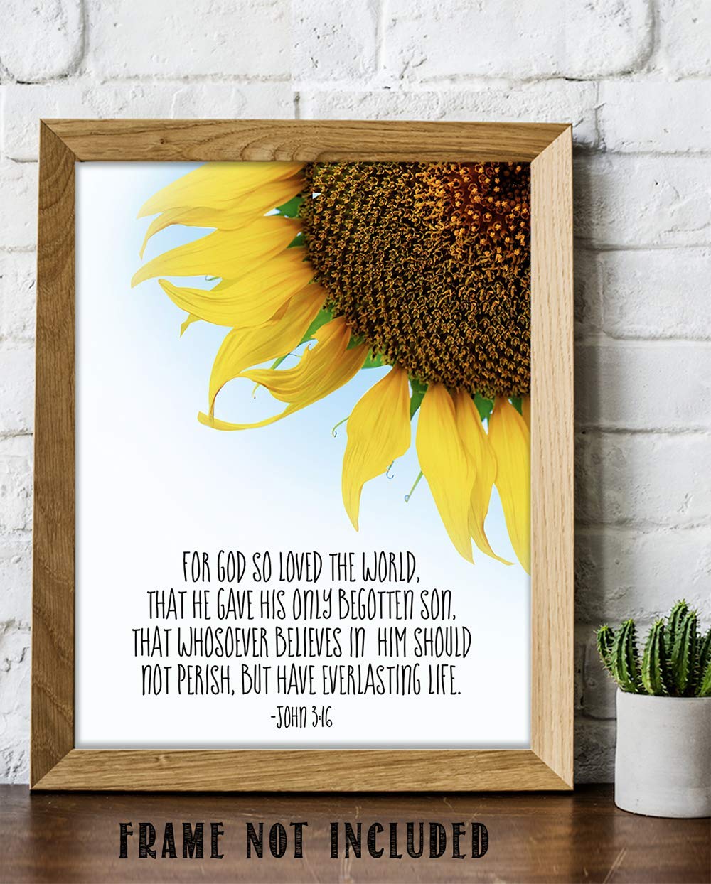TJ Originals - John 3:16 Bible Verse Wall Art Print - 11x14 Christian Scripture Decor - Inspirational Religious Home Decor Gift for Family & Friends - Perfect for Living Room, Bedroom, Church & Office (Sunflower Design)