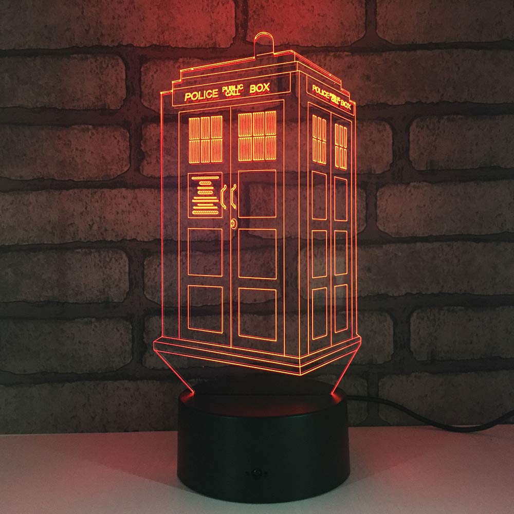 3D Police Box Night Light - LED Touch Switch Table Lamp with 7 Color Changing Modes, Optical Illusion Decor for Kids Room, Christmas Gift, Birthday Present, Home Office Desk Lighting (Perfect for Bedroom, Nursery, and Themed Party Decorations)