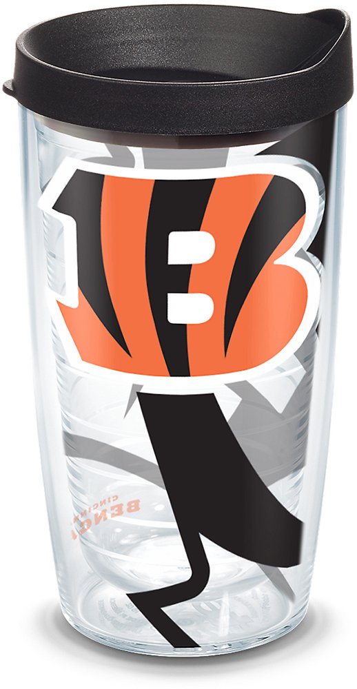 Tervis Cincinnati Bengals 16 oz Insulated Tumbler with Lid - Official NFL Team Logo - BPA-Free Clear Plastic Cup for Cold Drinks - Perfect for Game Day Parties, Tailgating & Home Decor
