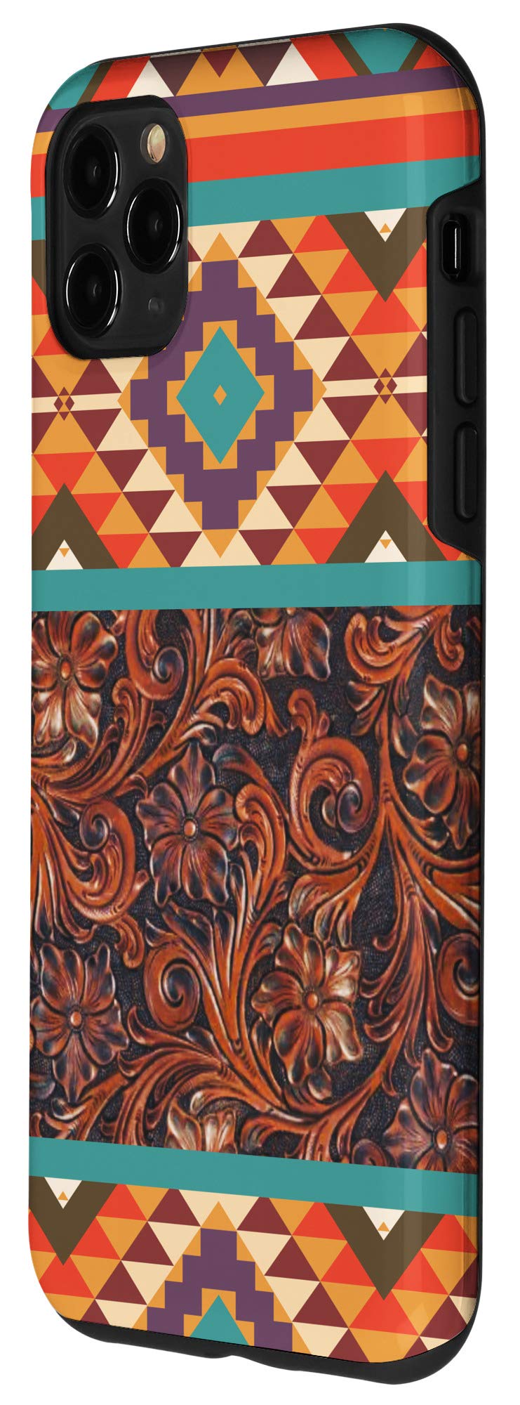 iPhone 11 Pro Max Case - Unique Turquoise & Orange Aztec Navajo Western Tooling Design | Durable Protective Cover for Everyday Use, Travel & Outdoor Activities
