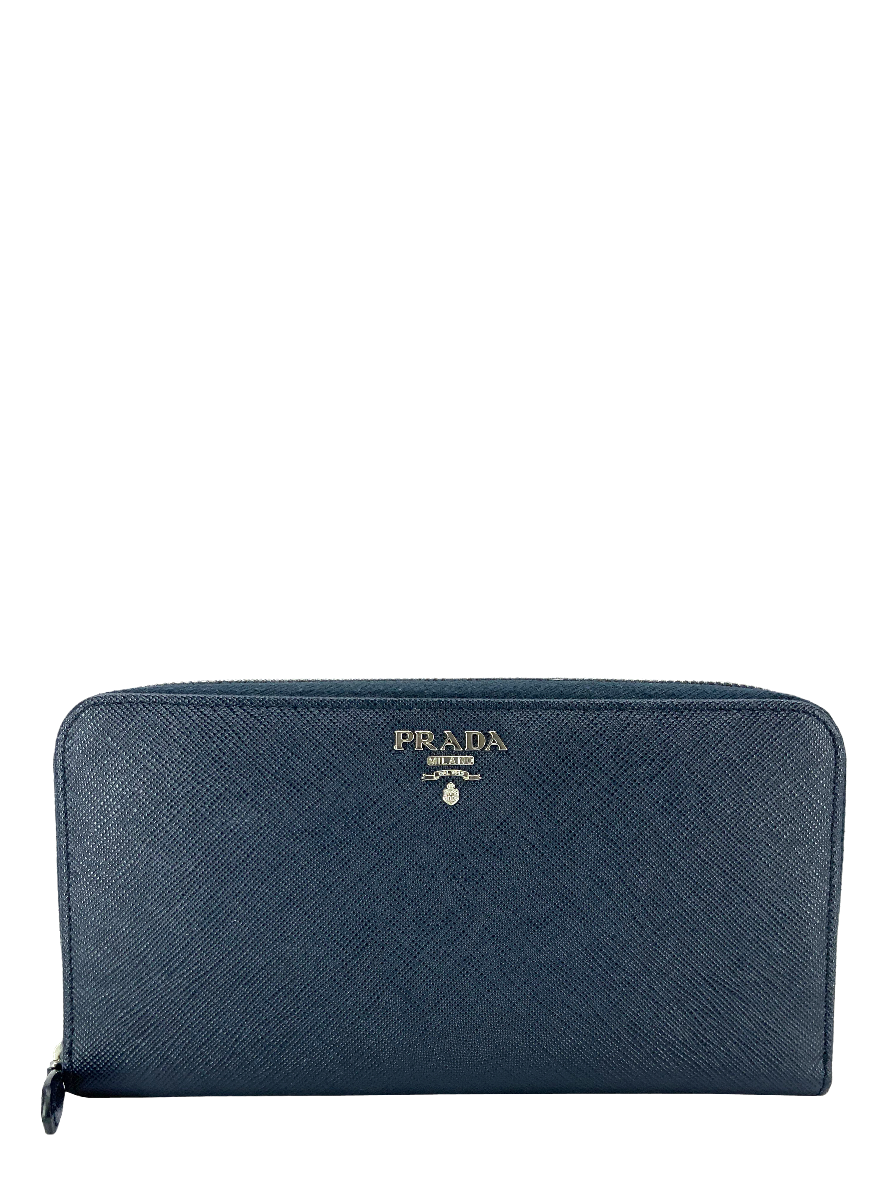 Prada Saffiano Leather Large Zip Wallet for Women | Luxury Designer Bifold Wallet with Multiple Card Slots | Perfect for Everyday Use, Travel & Business