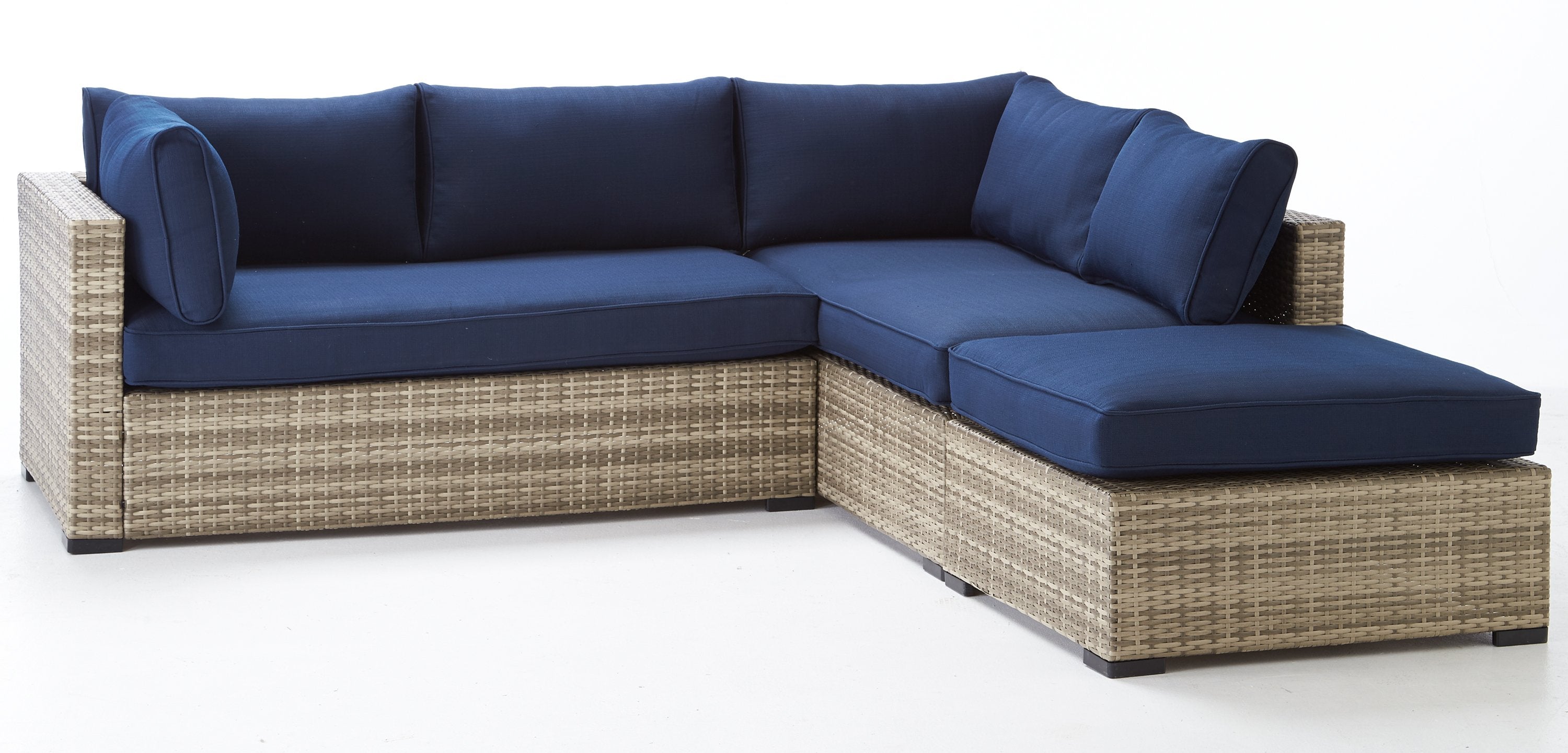Caribe 2-Piece Outdoor Sectional Sofa Set with Ottoman in Navy Blue - Perfect for Patio, Poolside & Backyard Relaxation