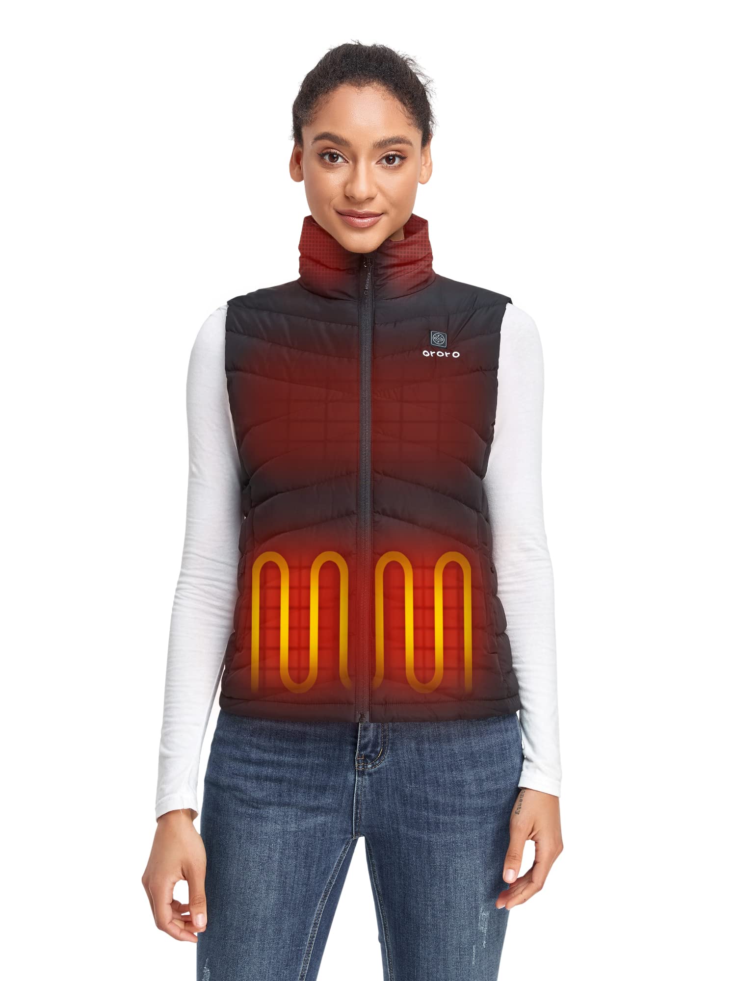 ORORO Women's Heated Down Vest with Rechargeable Battery - 800 Fill Power Lightweight Winter Heated Jacket for Outdoor Activities, Hiking & Cold Weather (Charger Not Included)
