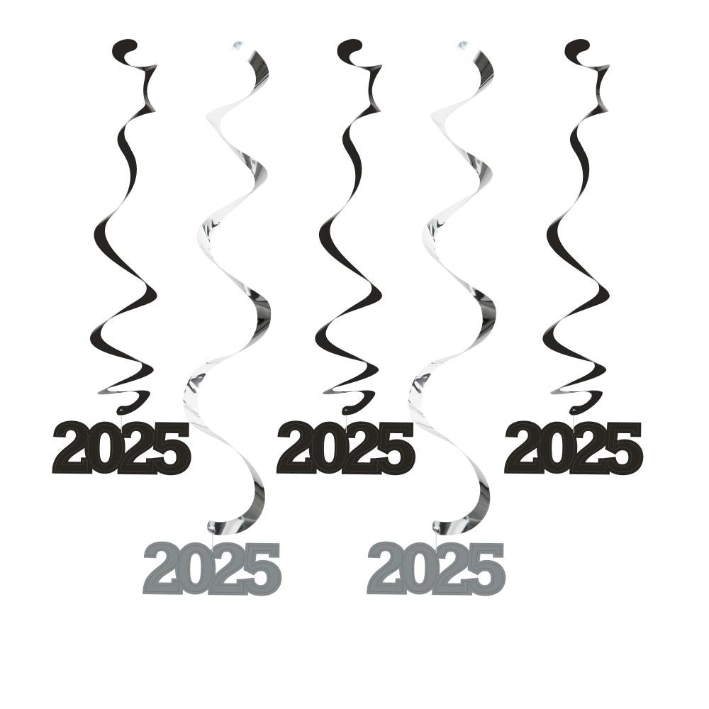 2025 Dizzy Danglers Black/Silver - Pack of 5 Hanging Decorations for Parties, Christmas Tree Ornaments & Home Decor