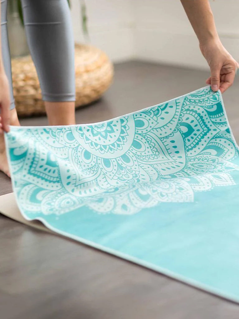 Yoga Design Lab Non-Slip Mandala Turquoise Yoga Mat Towel - Premium Eco-Friendly Yoga Accessory for Hot Yoga, Pilates & Home Workouts