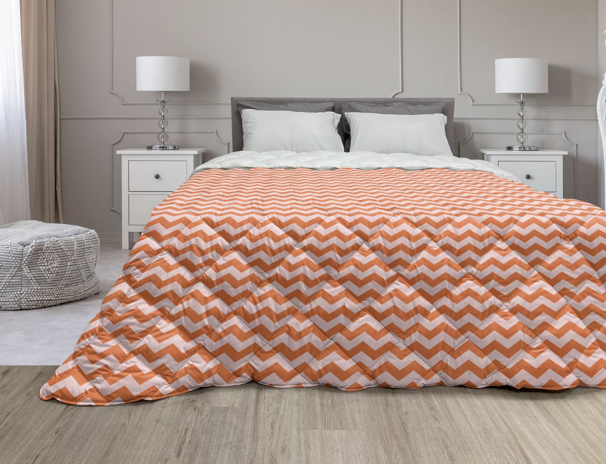 Lunarable Chevron Down Alternative Comforter King Size - Geometric Zigzag Peachy Stripes Contemporary Abstract Design - All Season Microfiber Quilt in Rose Vermilion - Perfect for Modern Bedroom, Guest Room & Dorm Decor