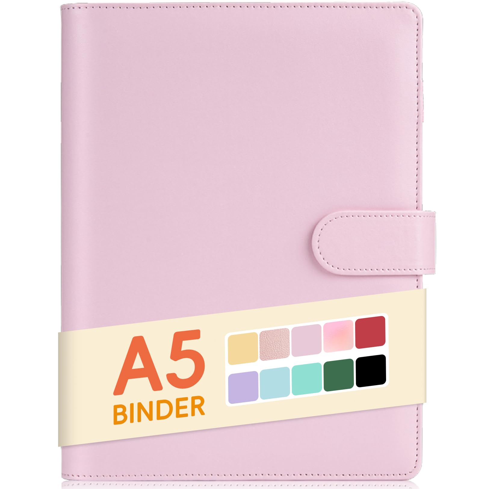 Sooez A5 6-Ring Refillable Leather Binder - Small Planner Cover for Budget, Journal, Recipe Book & Photocard Holder | Aesthetic Loose Leaf Notebook Organizer with Magnetic Buckle (Pink) | Perfect for Office, School & Travel Organization