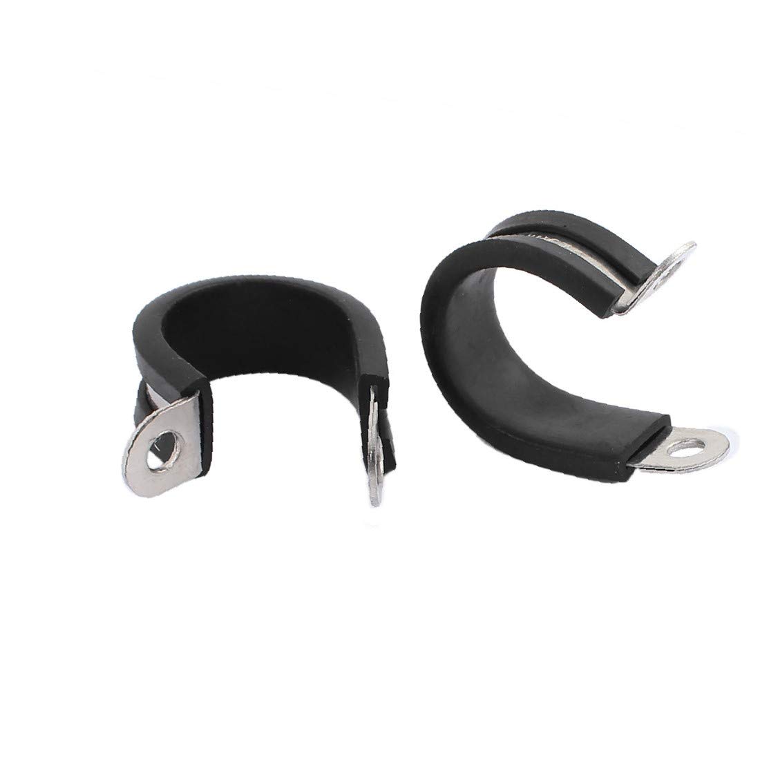 2Pcs 25mm Dia Rubber Lined R-Shaped Stainless Steel Tube Pipe Clamps - Heavy Duty Cable Clips for Secure Wire Management in Automotive, Plumbing & DIY Projects