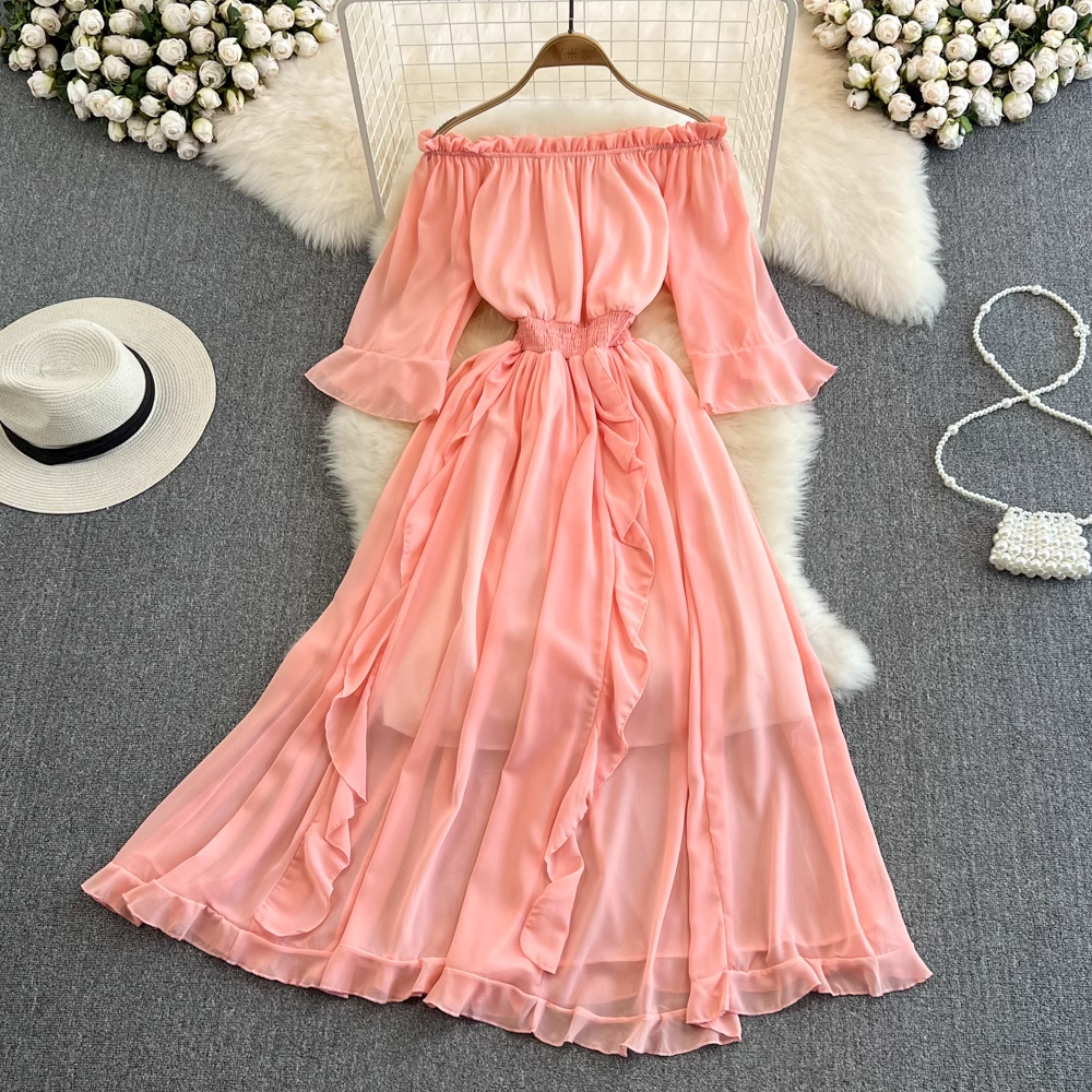 Fairy Off Shoulder Ruffled Chiffon Elegant Dress for Women - Summer Party, Wedding Guest, Prom, Date Night Outfit