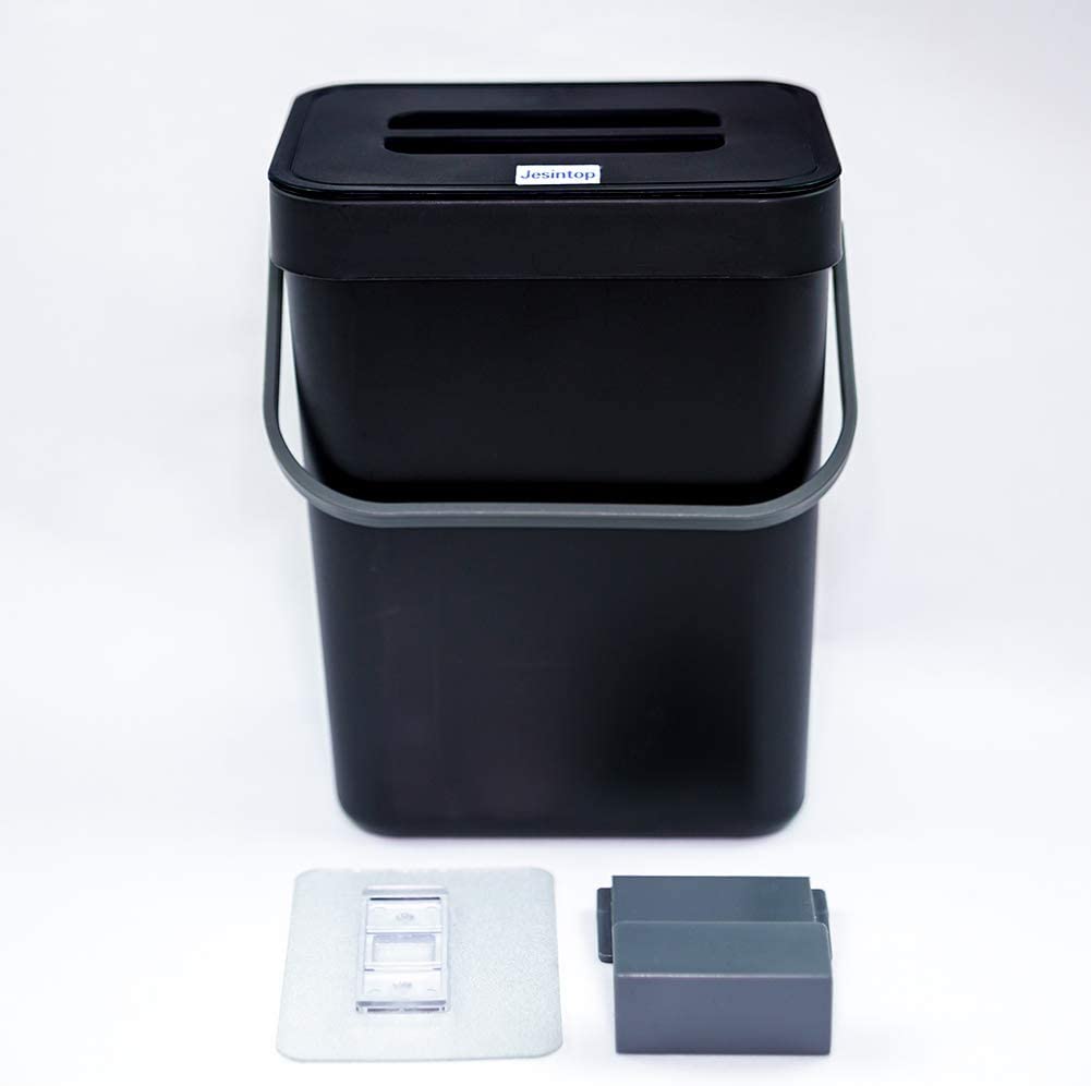 Eco-Friendly Compost Caddy - Mini Countertop Trash Can with Lid, 3L/0.8 Gal Compact Waste Bin for Kitchen, Office & Desk - Perfect for Food Scraps & Organic Waste Recycling - Black