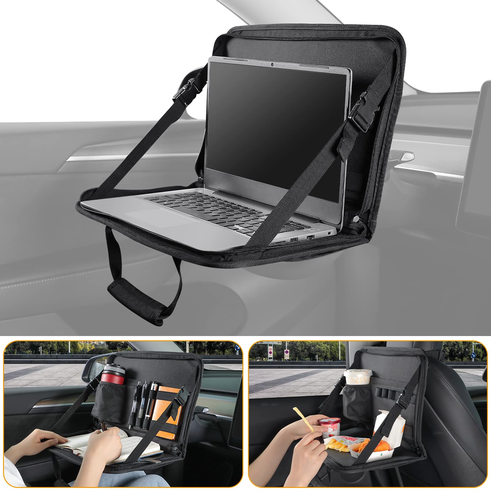 JOYTUTUS 3-in-1 Car Steering Wheel Tray - Laptop Desk & Organizer for Commuters & Kids