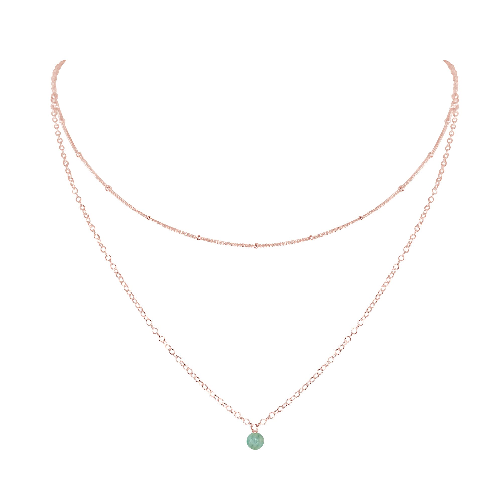 14K Rose Gold Filled Amazonite Layered Choker Necklace - Elegant Boho Jewelry for Women, Perfect for Weddings, Parties & Everyday Wear