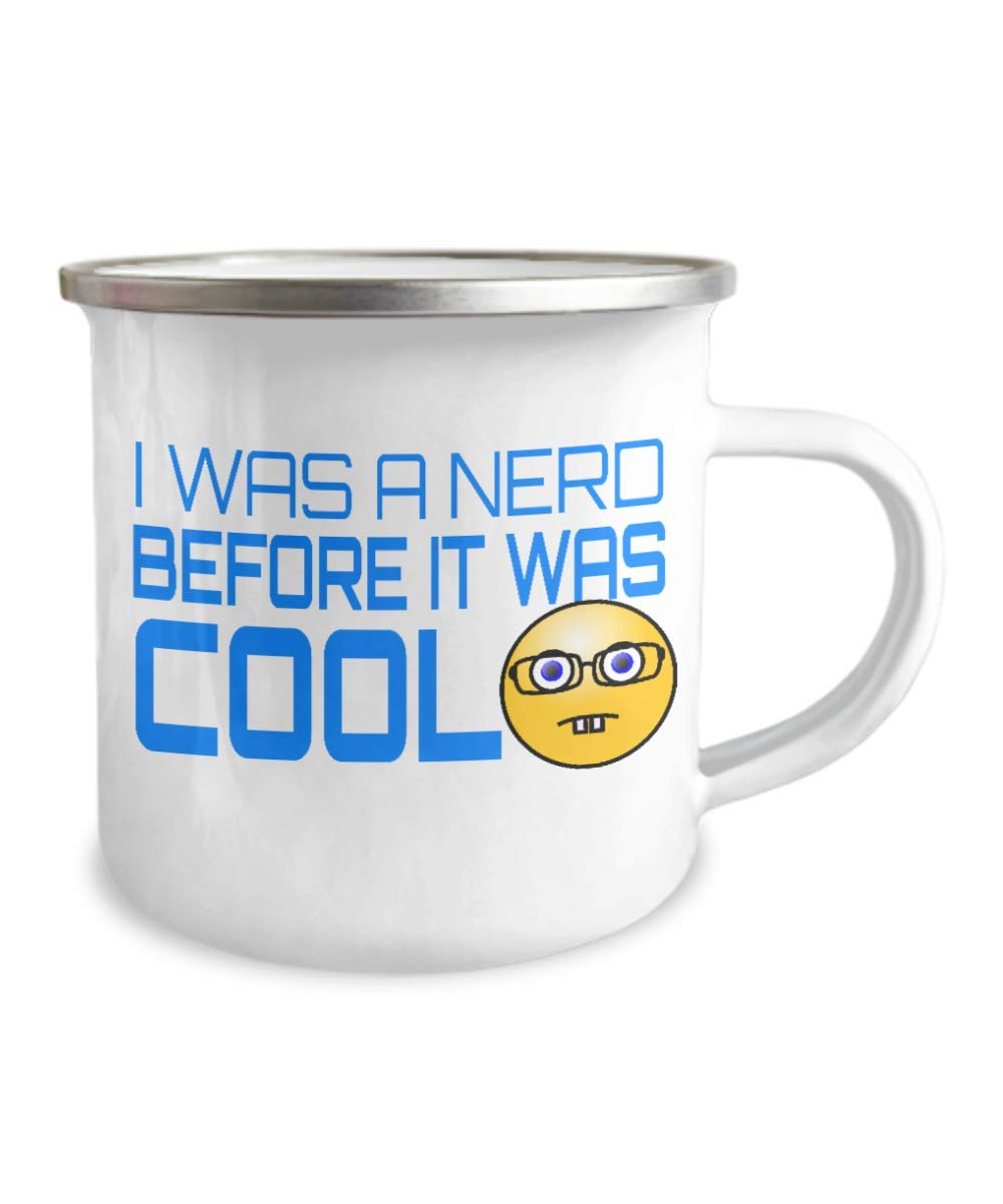ZapBest Nerd Coffee Mug - 12oz Stainless Steel Enamel Finish White Techie Mug - 'I Was A Nerd Before It Was Cool' Funny Gift for Programmers, IT Professionals & Tech Lovers - Perfect for Office, Home & Camping Use