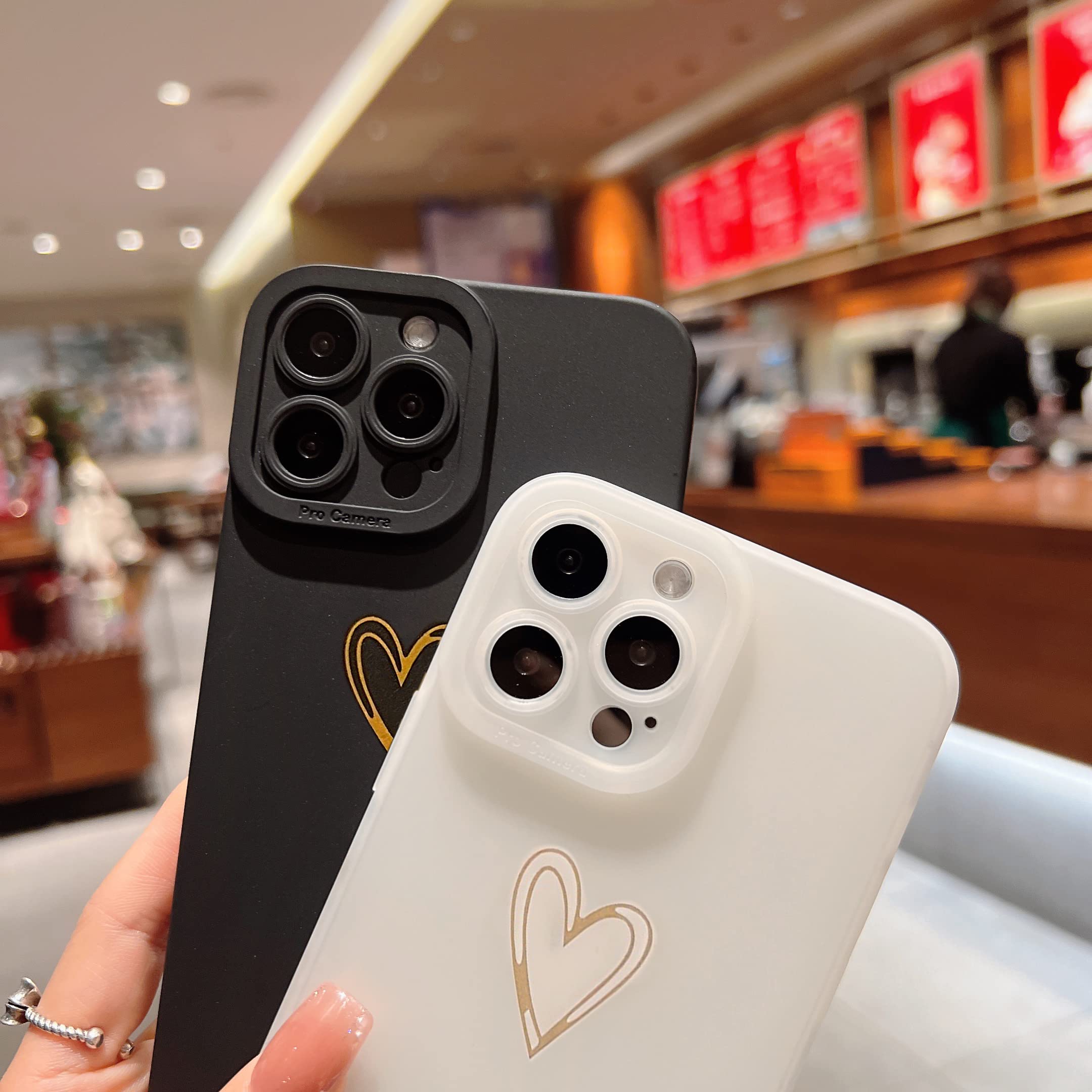 Qokey Cute Plated Love Heart iPhone 13 Pro Max Case (2021 6.7