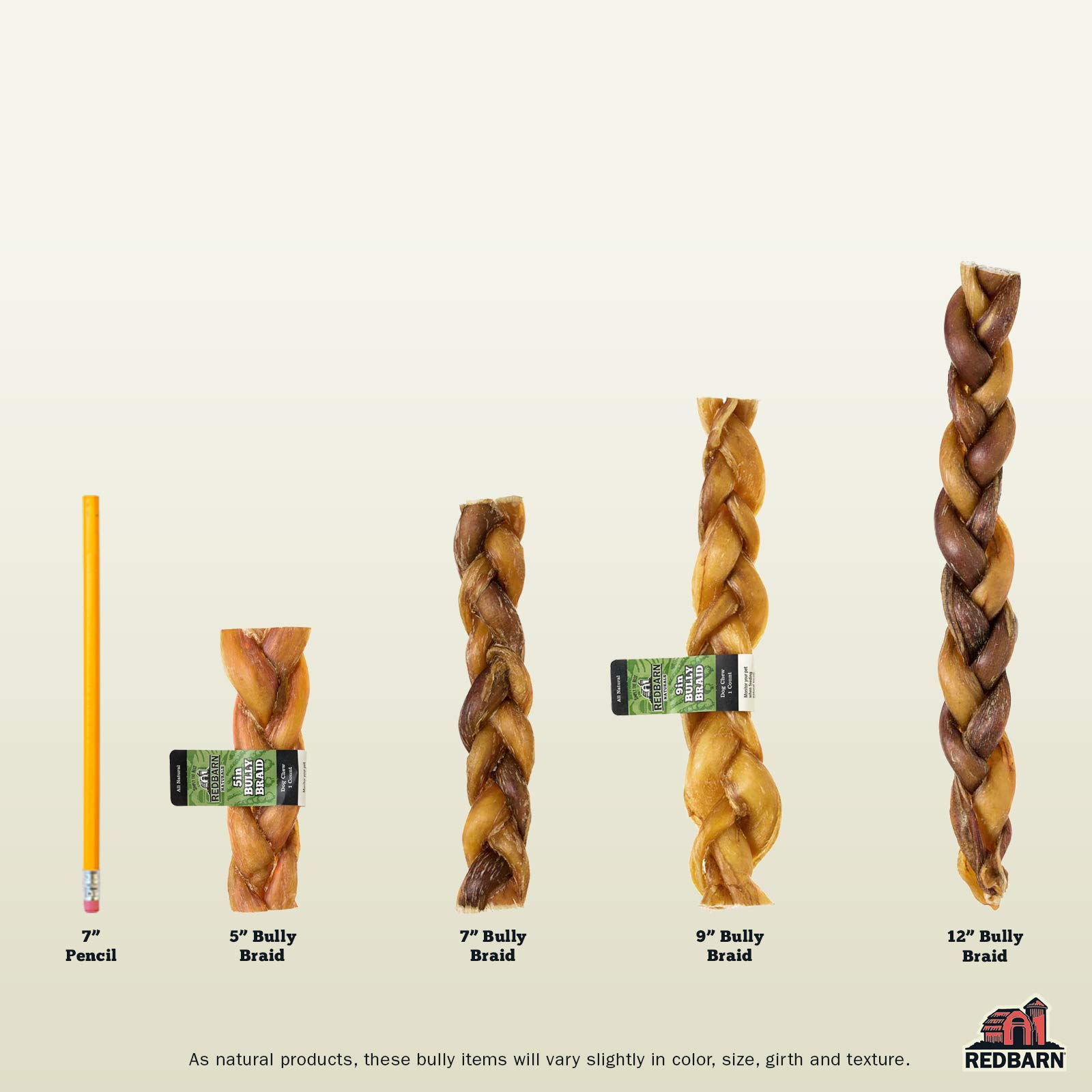 Redbarn All-Natural 7-Inch Braided Bully Sticks for Dogs - Premium Slow-Roasted Long-Lasting Beef Chews - 100% Beef Single-Ingredient Dog Treats - Low Odor Rawhide-Free Dental Chews (8 Count) - Great for Teething Puppies, Aggressive Chewers & Dental Health - Packaging May Vary