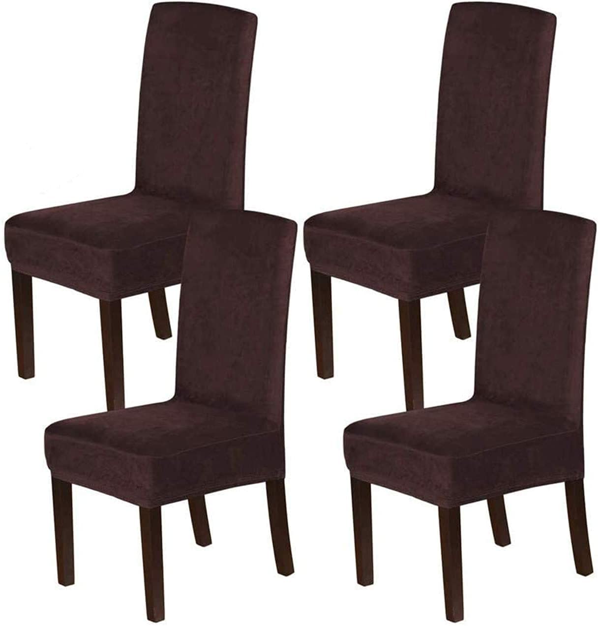 Stretch Velvet Dining Chair Covers - Set of 4, Washable for Home & Restaurant Use