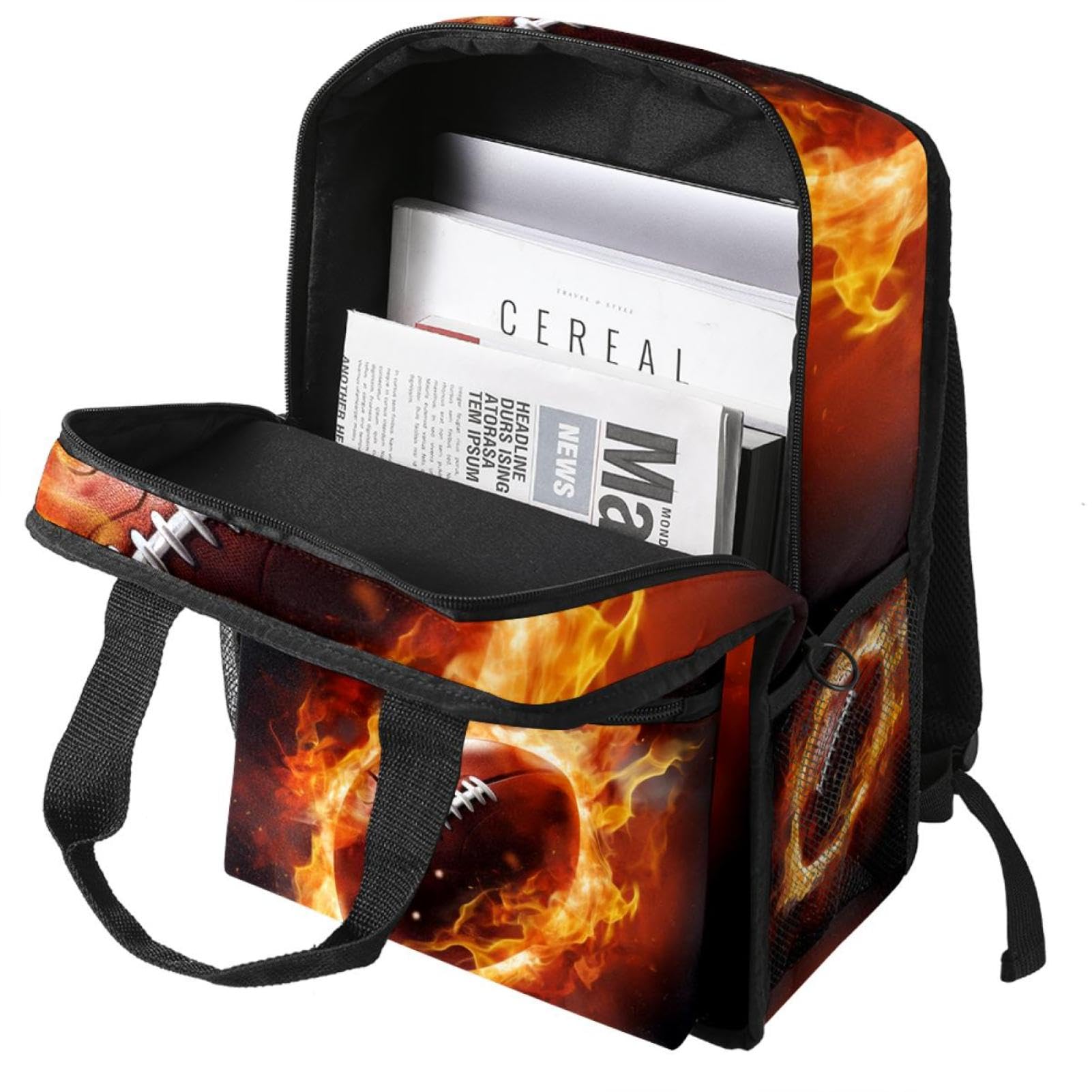Stylish Travel Backpacks for Women & Men - Durable American Football Themed Backpack with Flame Design - Perfect for College, Gym, Hiking & Outdoor Adventures