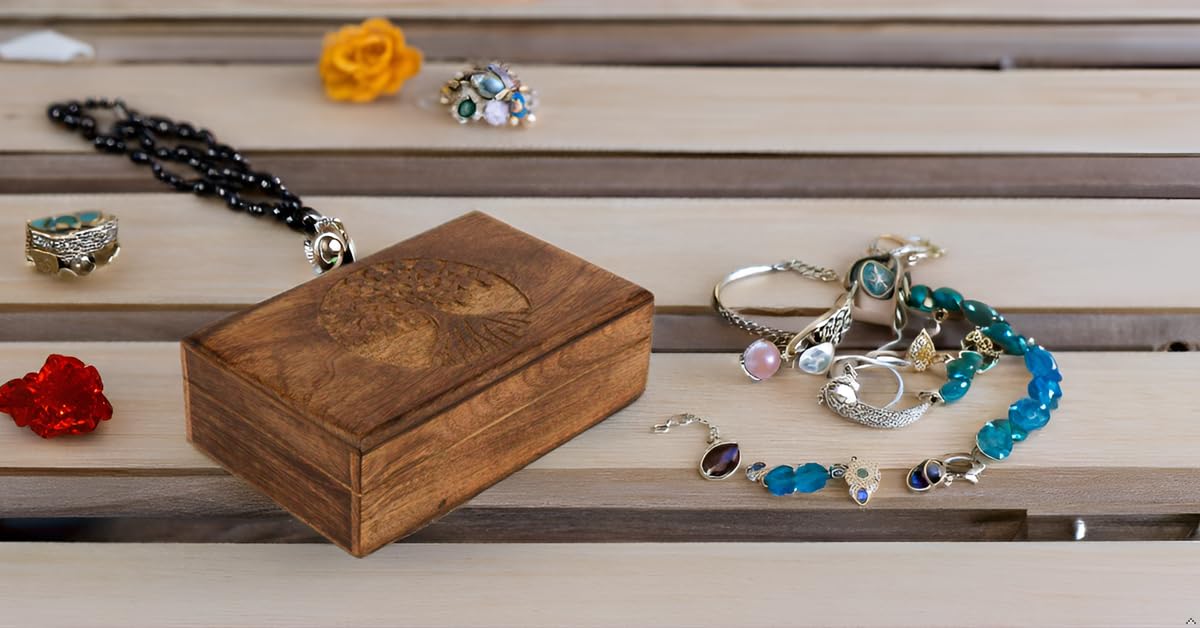 Handmade Wooden Jewelry Box with Tree of Life Carving - Jewelry Organizer, Keepsake Box, Watch Storage - Perfect for Birthday Gifts, Housewarming, and Special Occasions