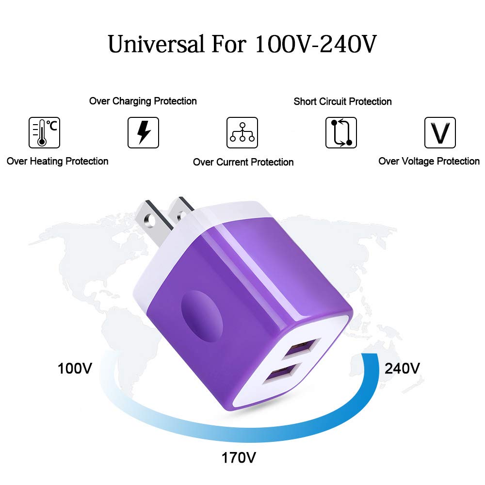 5-Pack Fast USB Wall Charger Plug - 2.1A/5V Power Cube Charging Block Adapter for iPhone 16/15/14/13/12/11 Pro Max/Xs Max/XR/8/7/6S/6, Samsung Galaxy S24/S23/S22/S21, LG, Moto - Perfect for Home, Office & Travel Charging Needs