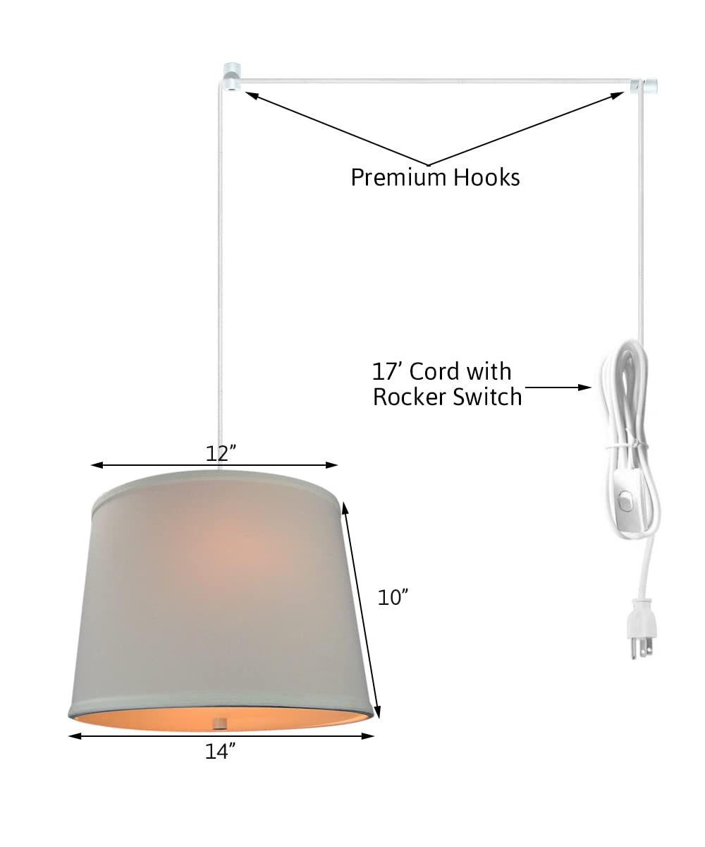 HomeConcept 2 Light Plug-in Swag Pendant with White Linen Shade & Diffuser - 14 Inch White Cord - Perfect for Kitchen Island, Dining Room or Bedroom Lighting
